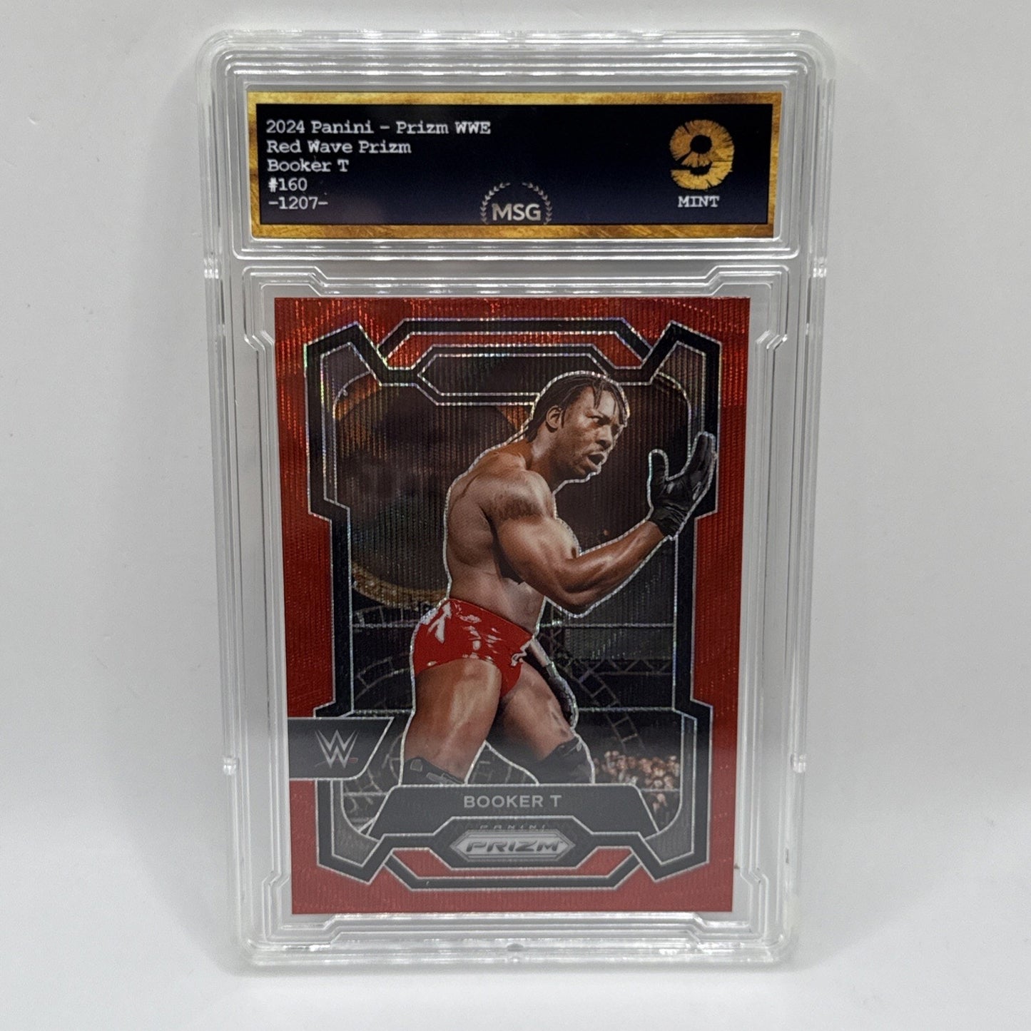 Booker T 2024 Panini Prizm WW Red Wave Prizm #160 WWE Legends Graded 9 Mint