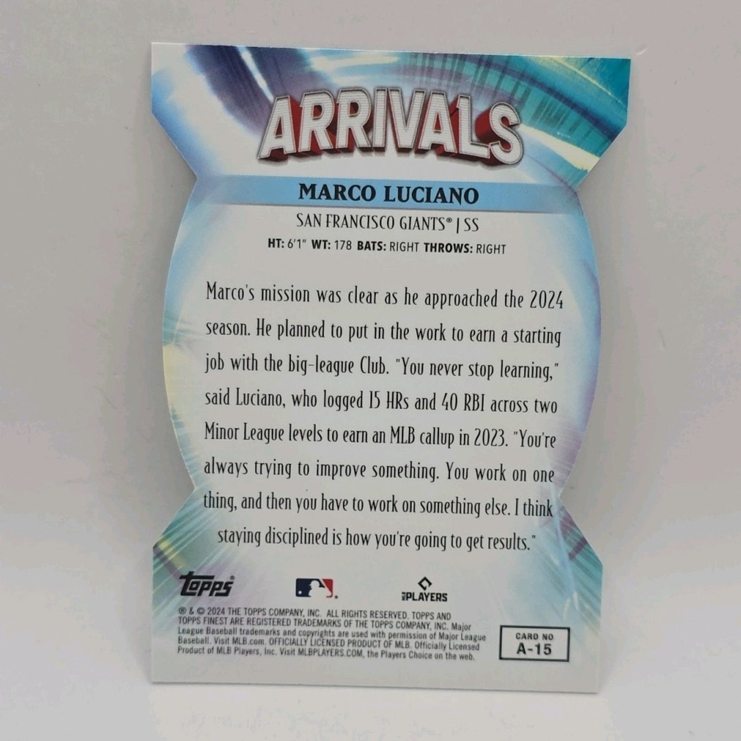 2024 Topps Finest Marco Luciano Arrivals REFRACTOR #A-15 Die Cut Giants