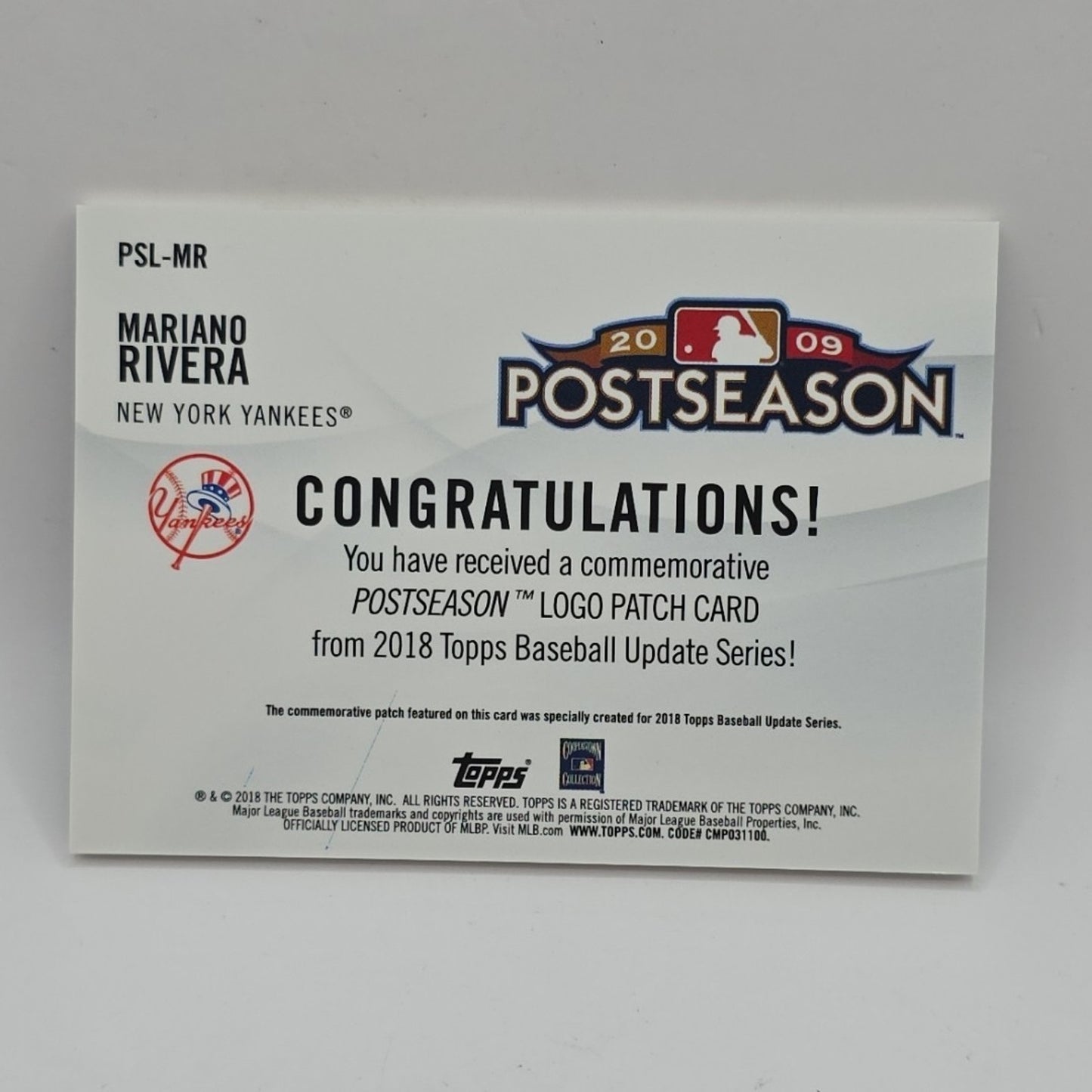 2018 Topps Update Postseason Relics #PSLMR Mariano Rivera MLB Yankees