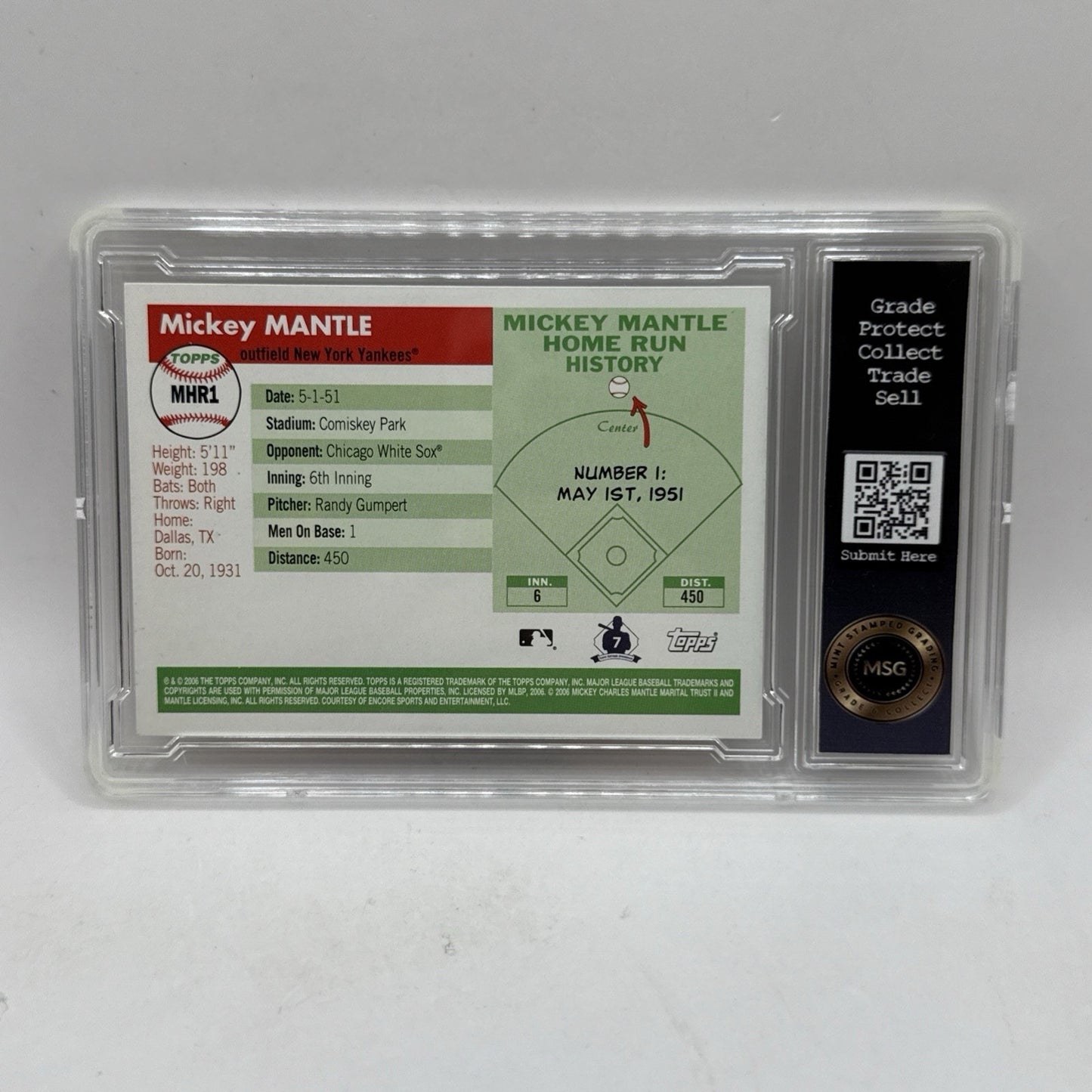 Mickey Mantle 2006 Topps HR #1 MLB New York Yankees HOF Graded 9 Mint Card