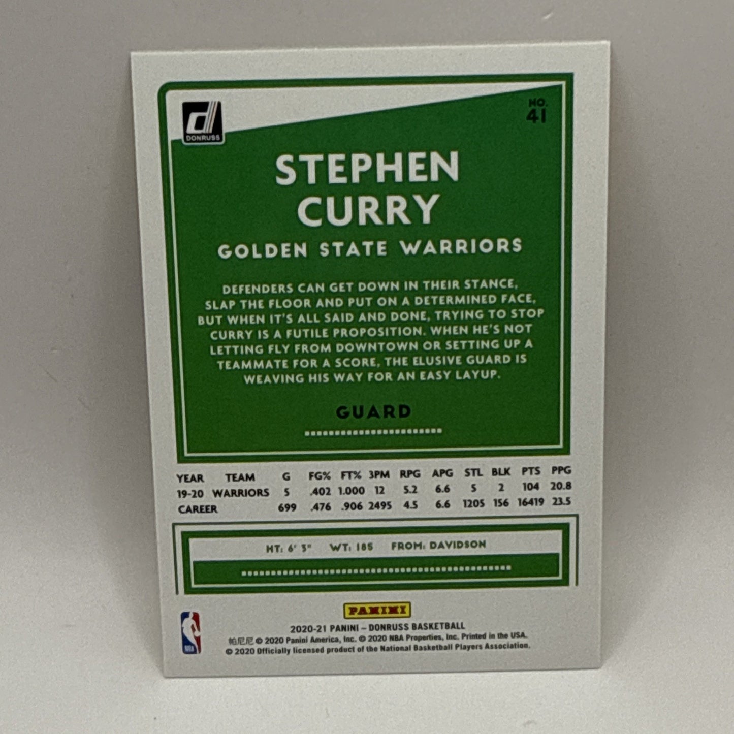 2020-21 Donruss Yellow parallel 41 Stephen Curry Golden State Warriors