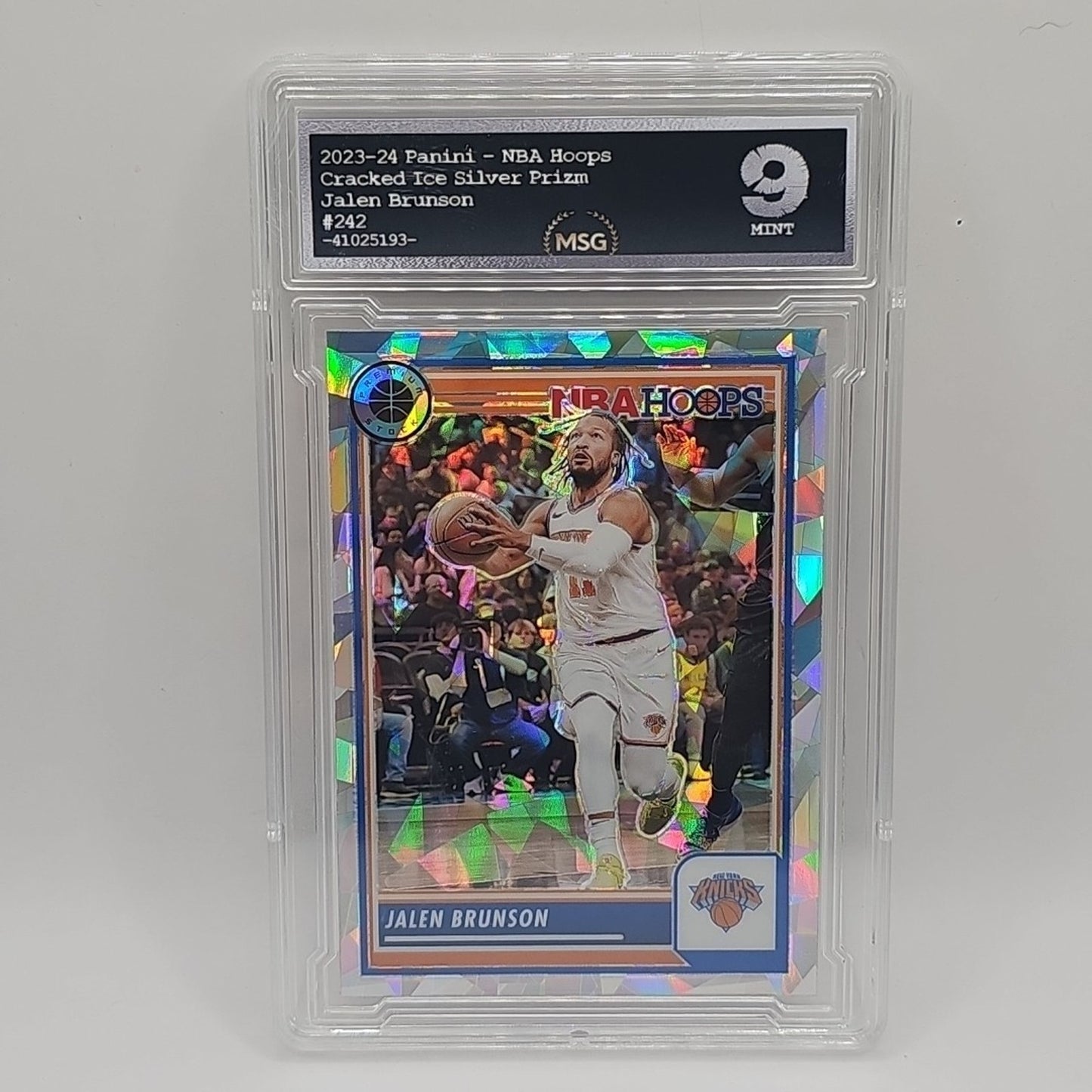 2023-24 Panini Premium Stock Cracked Ice Prizm Jalen Brunson New York Graded 9