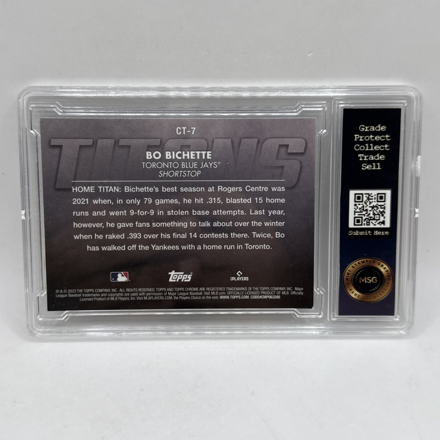 2023 Topps Chrome - Chrome Titans #CT-7 Bo Bichette Graded 10 Gem Mint MLB