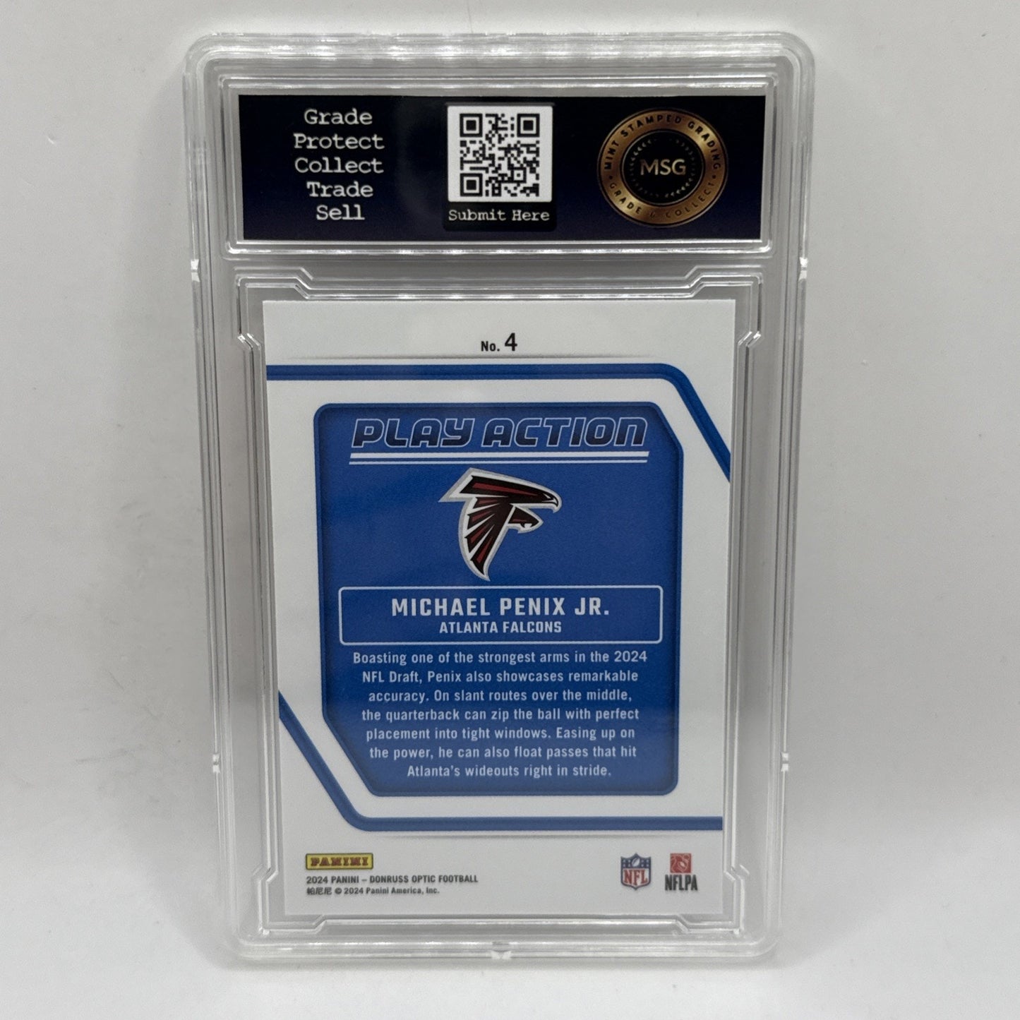 2024 Donruss Optic Michael Penix Jr. Play Action Rookie #4 NFL Falcons Graded 9