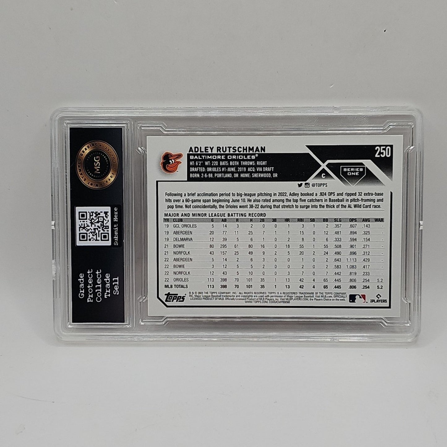 2023 Topps Adley Rutchman Base Rookie Card RC Gold Cup #250 Orioles Graded 10