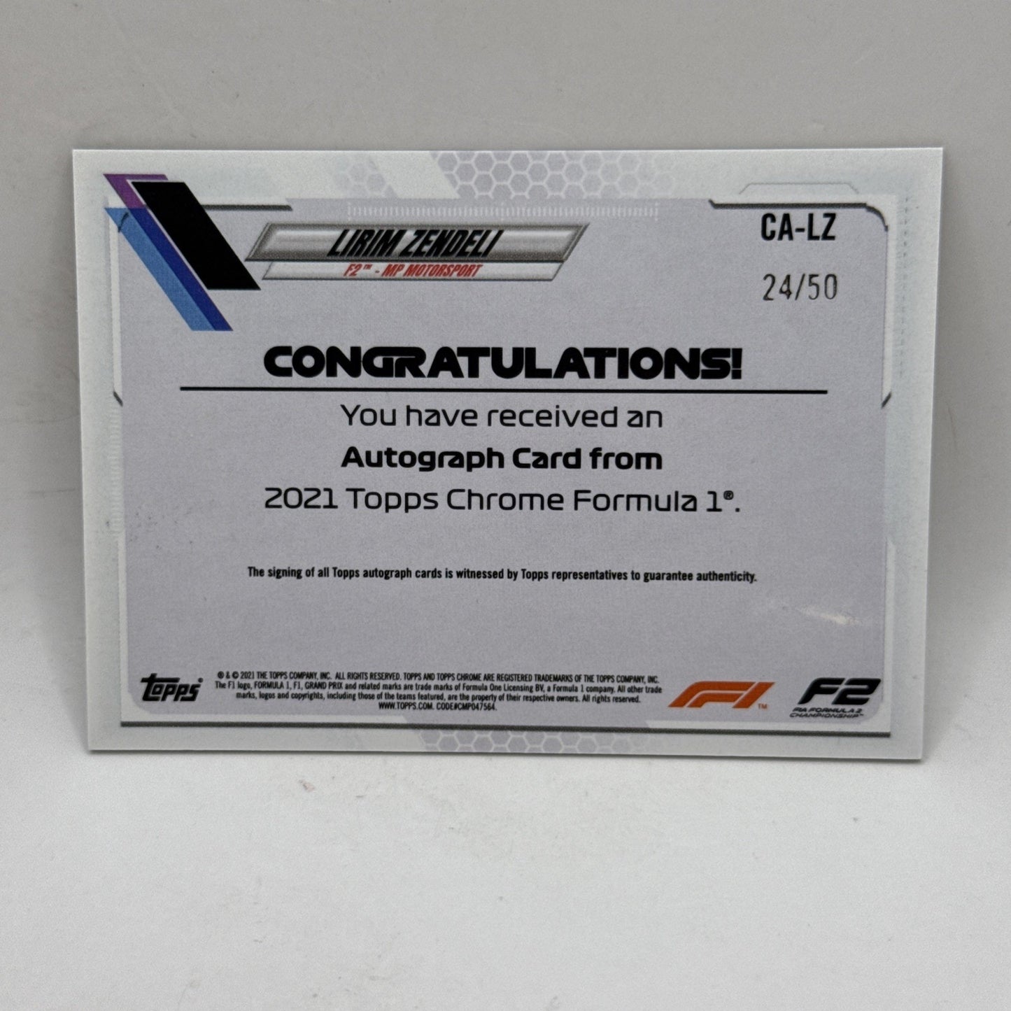2021 Topps Formula 1 #62 Lirim Zendeli Gold /50 Auto - Short Print - Rare Card