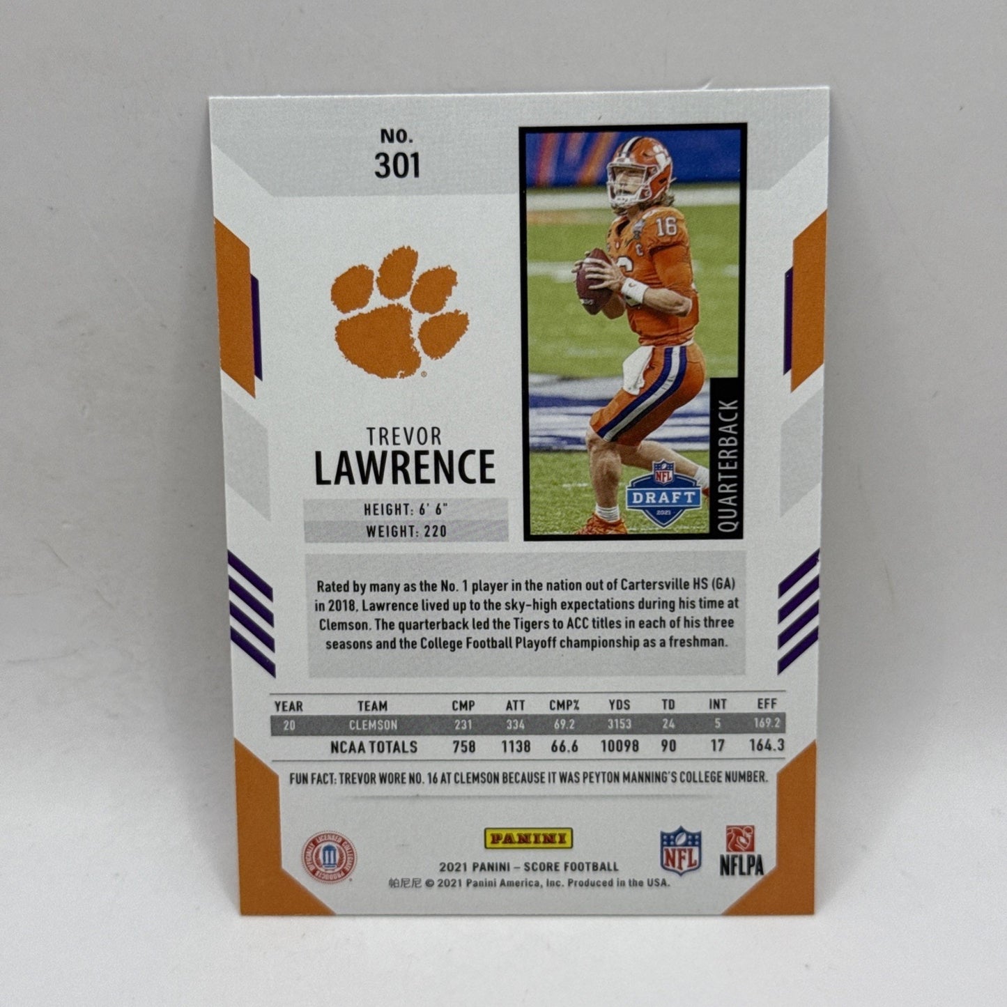 Trevor Lawrence Panini Score 2021 NFL Rookie RC Card 301 Rookie Jaguars Clemson