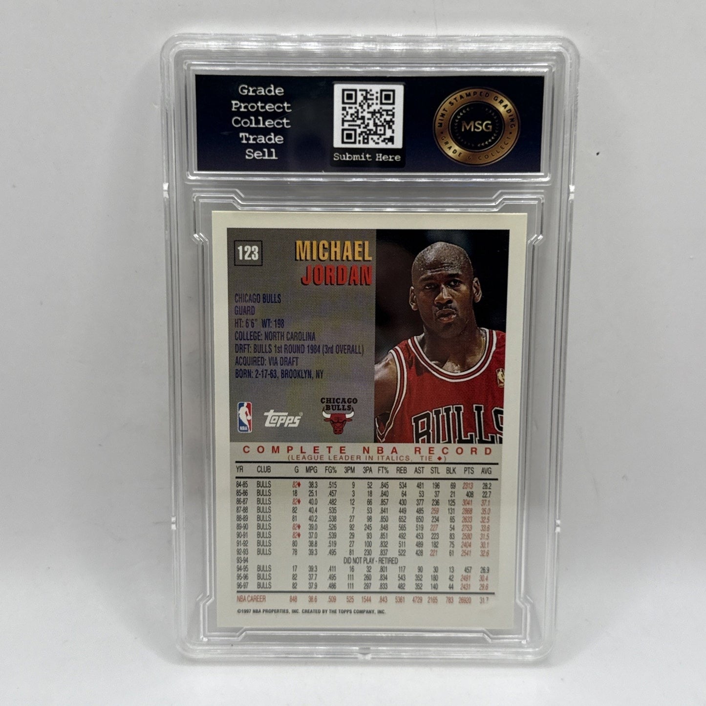 Michael Jordan 1997-98 Topps #123 Chicago Bulls MVP HOF NBA Graded 8 NM-MT