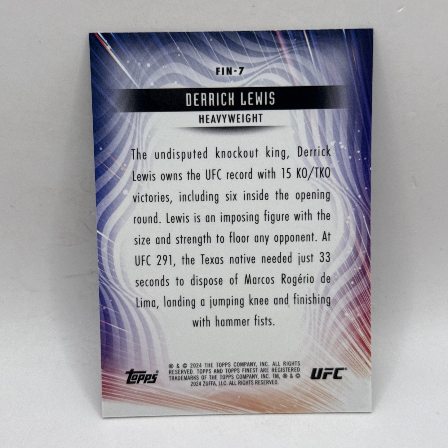 2024 Topps Finest UFC Derrick Lewis Finishers FIN-7 Collectible Trading Card