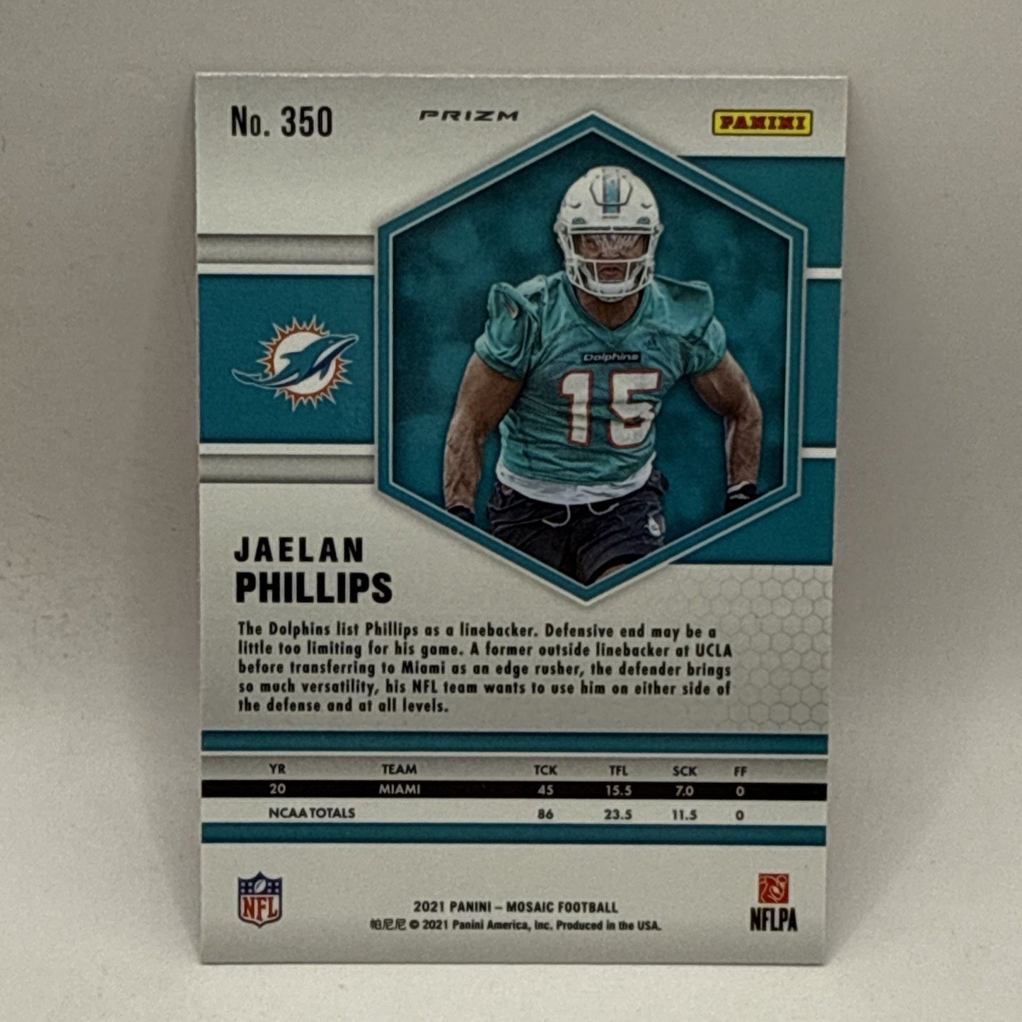 2021 Mosaic Football Jaelan Phillips Orange Reactive Rookie (RC) Dolphins #350