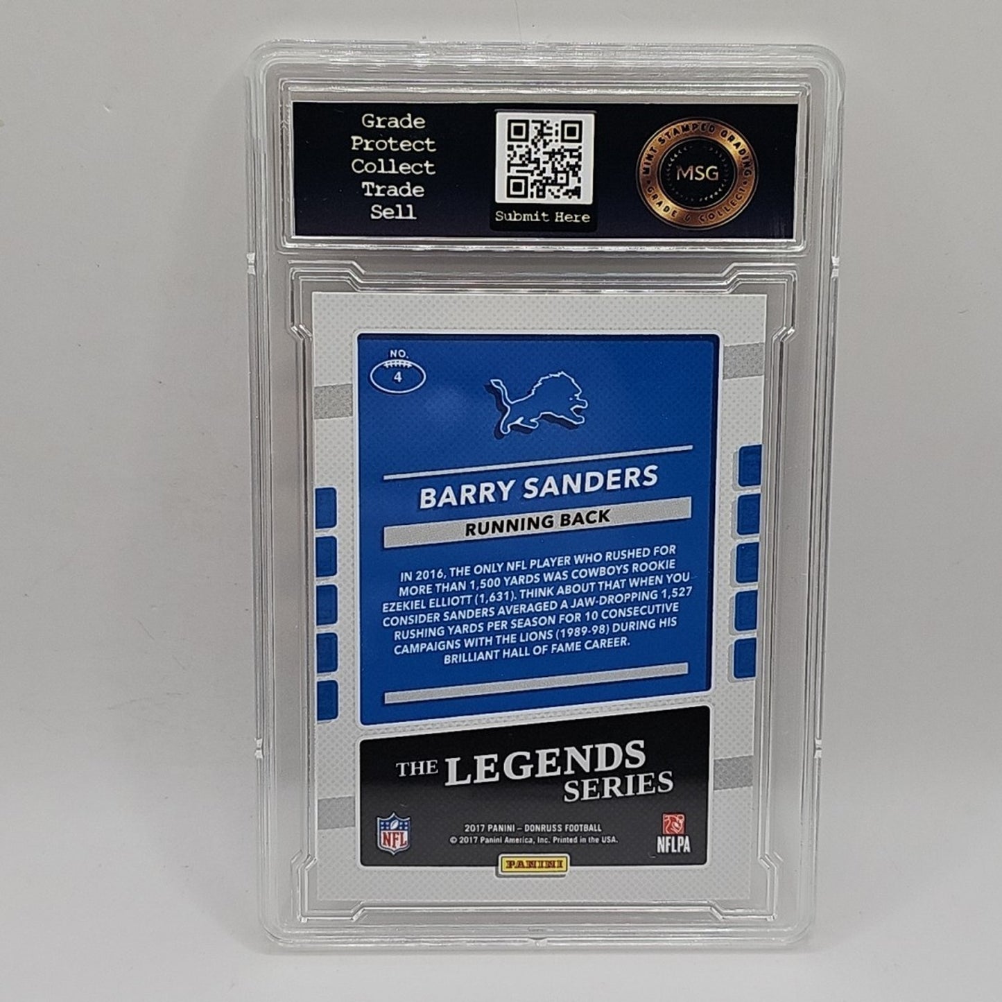2017 Donruss The Legends Series Barry Sanders Foil Parallel Lions #4 Graded 10