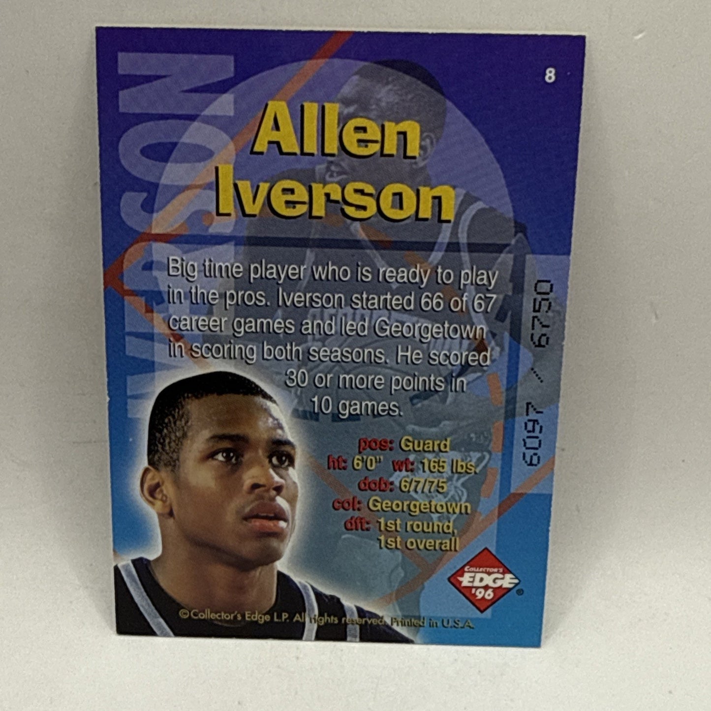 1996 Collector's Edge Rookie Rage Radical Recruits Allen Iverson /6750 - 76ers