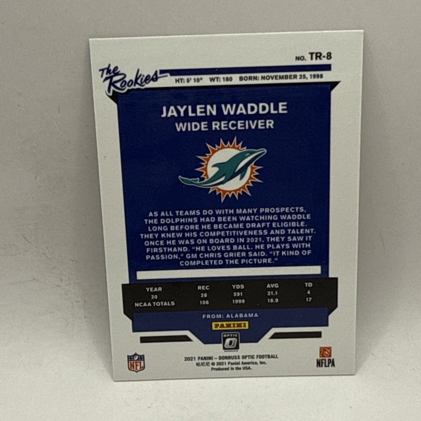 2021 Panini Donruss Optic The Rookies Jaylen Waddle RC Miami Dolphins TR-8