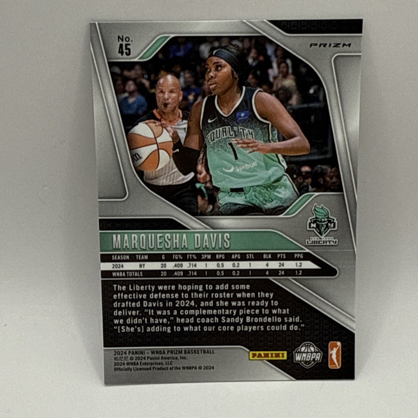 2024 Panini Prizm WNBA Marquesha Davis RC Rookie Silver Cracked Ice NY Liberty