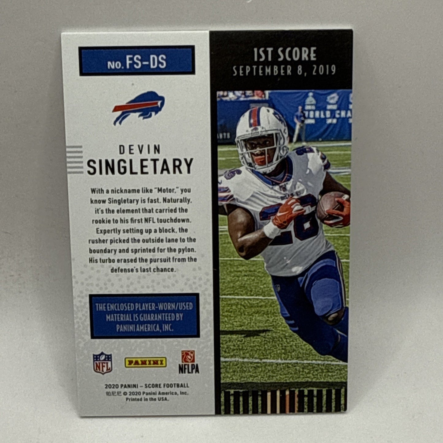 2020 Panini Score Devin Singletary 1st Score Relic # FS-DS NFL Bills Card