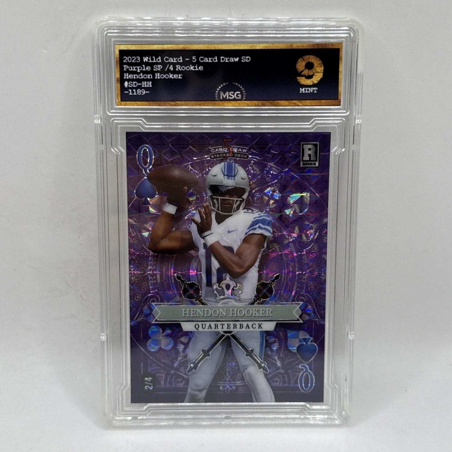 Hendon Hooker 2023 Wild Card 5 Card Draw Queen Purple SP /4 Graded 9 NFL Lions