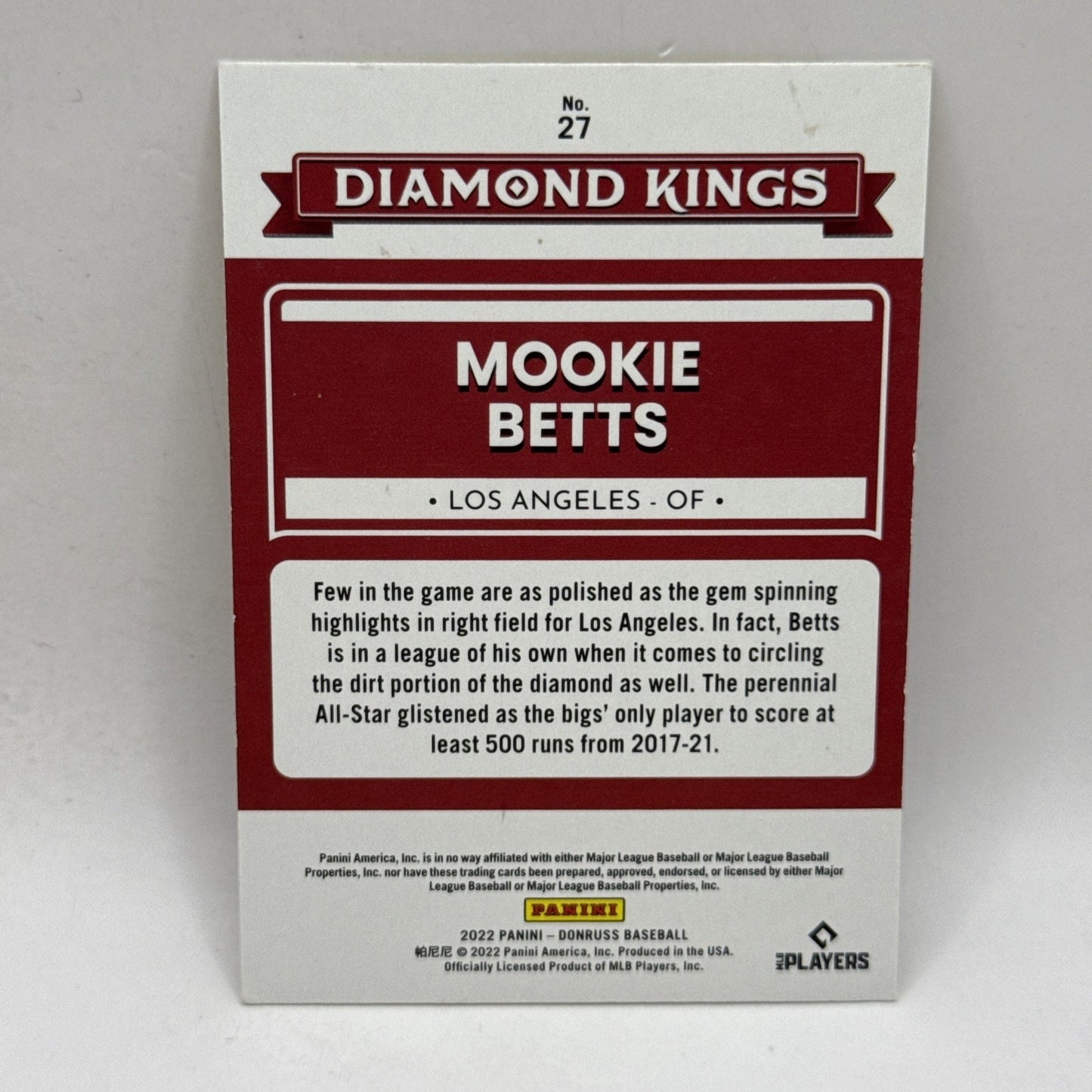 Mookie Betts YELLOW Diamond Kings 2022 Donruss Baseball Card #27 MLB Dodgers