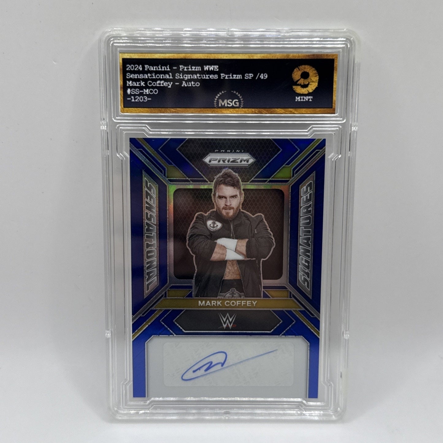 2024 Panini Prizm WWE - Mark Coffey- Sensational Signatures Blue - /49 Graded 9