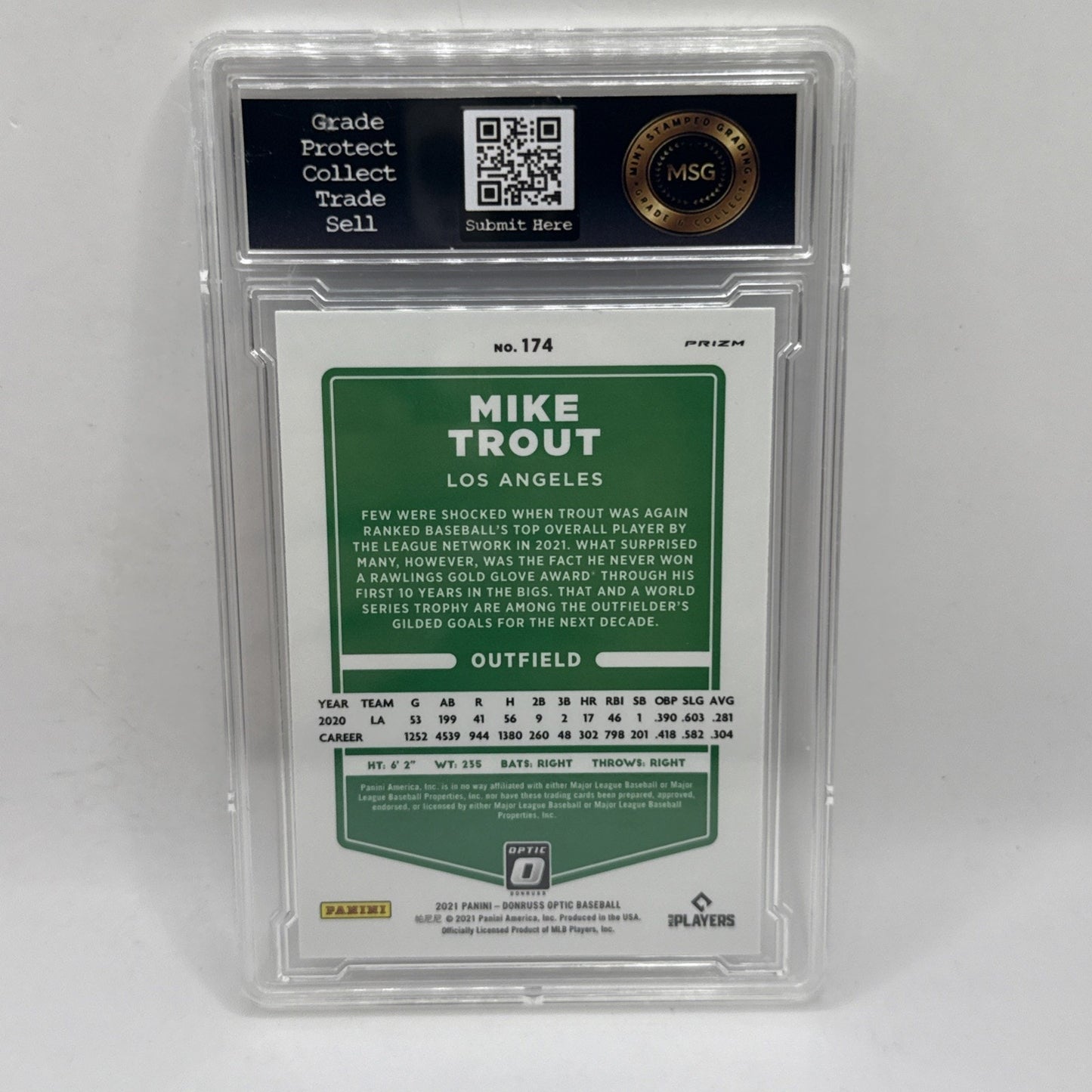 2021 Donruss #174 Mike Trout Blue and White Prizm Graded 9 Mint Los Angeles MLB