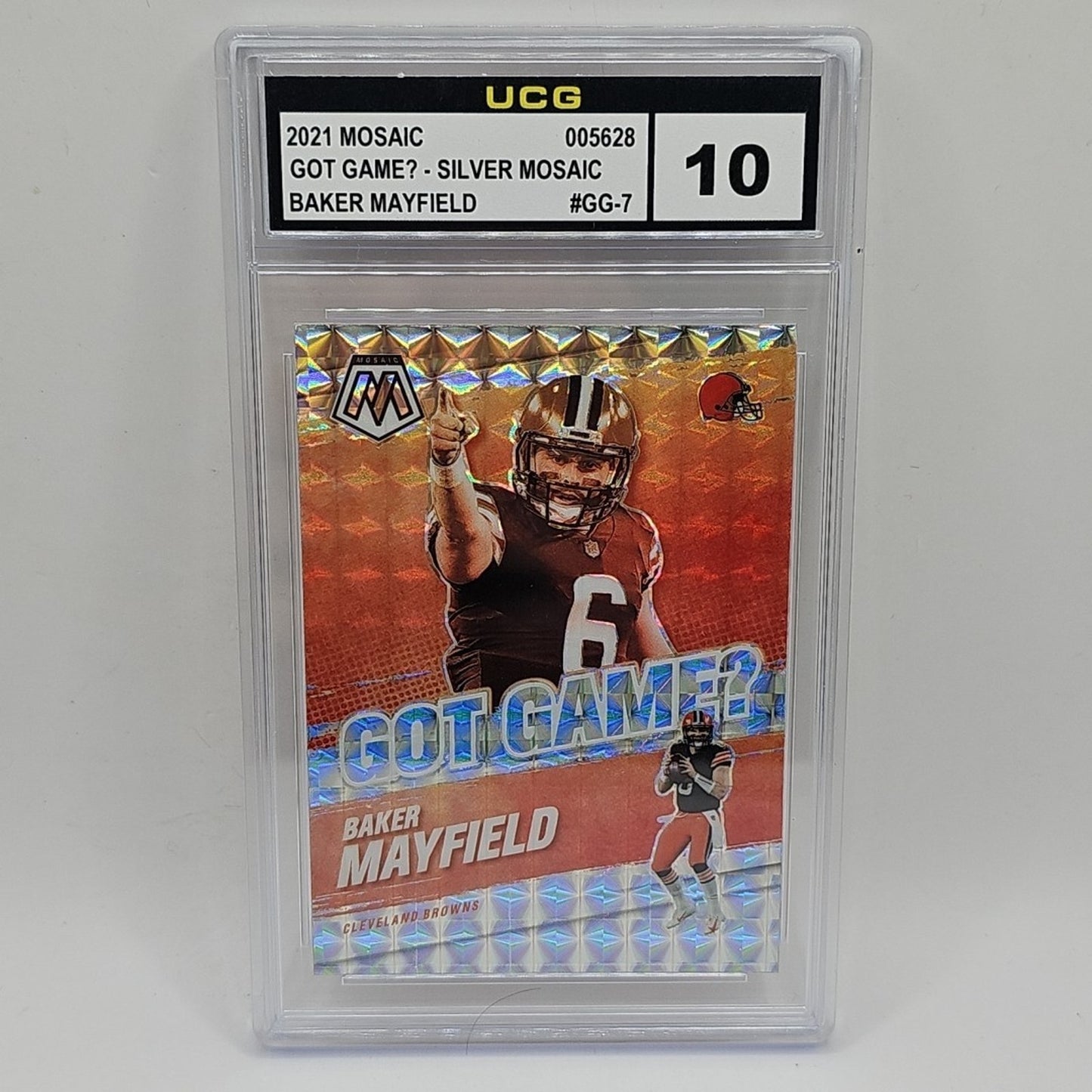 2021 Panini Mosaic Baker Mayfield Got Game? Silver Mosaic GG-7 Graded 10 NFL