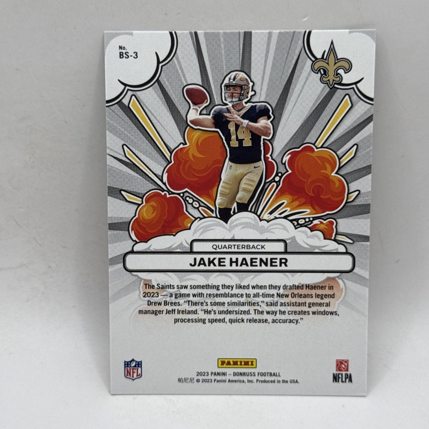 2023 Donruss Jake Haener Bomb Squad RC Rookie NFL Saints #BS-3 (GOLD) Variant