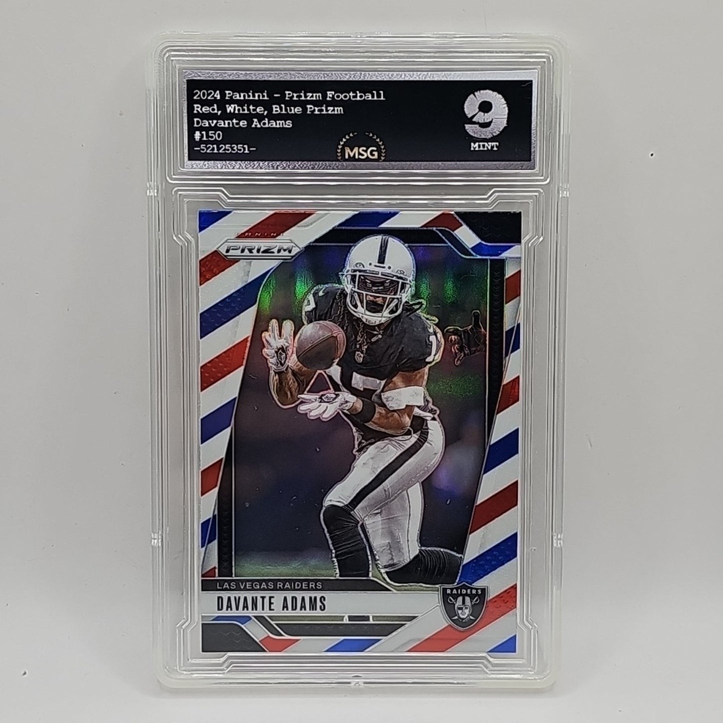 DAVANTE ADAMS 2024 PANINI RED, WHITE, & BLUE PRIZM #150 LAS VEGAS RAIDERS GRADED