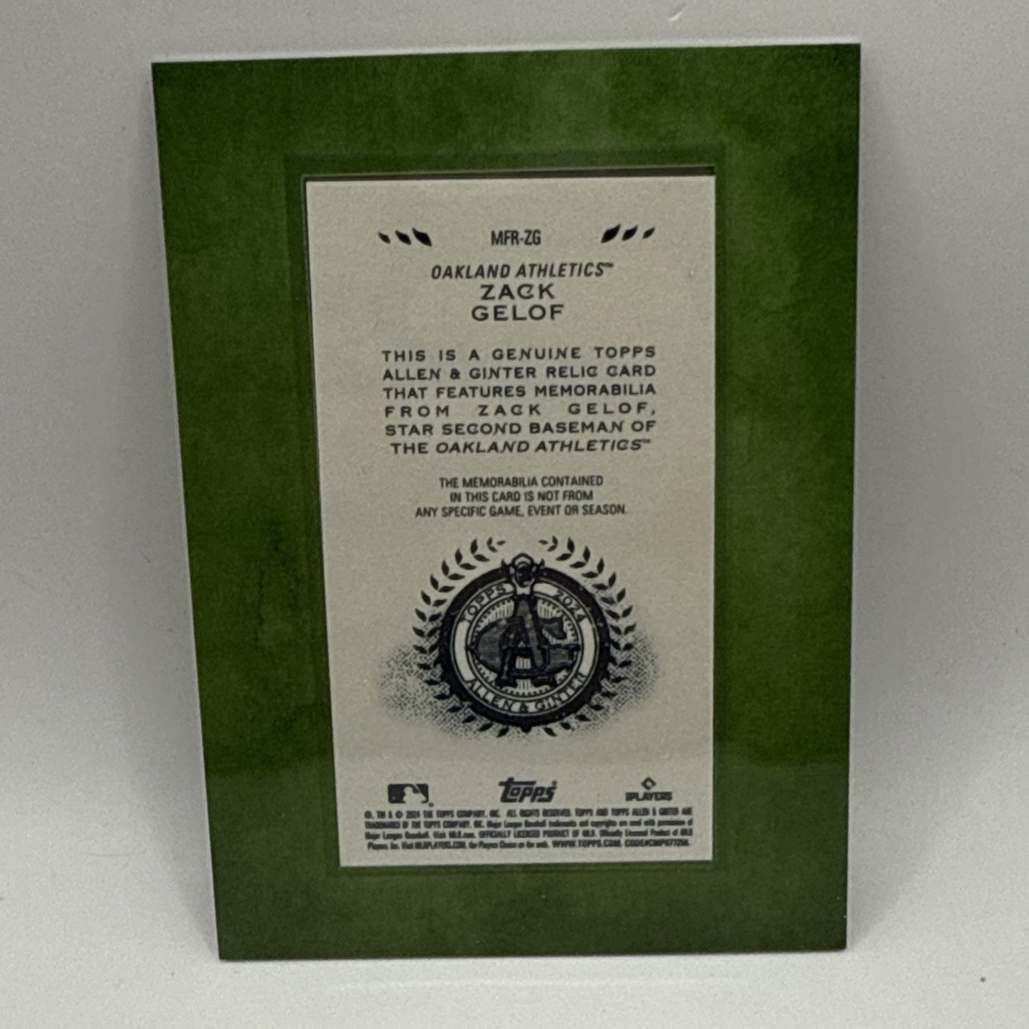 2024 Topps Allen & Ginter Zac Gelof Framed Mini Relic RC MLB Oakland Athletics