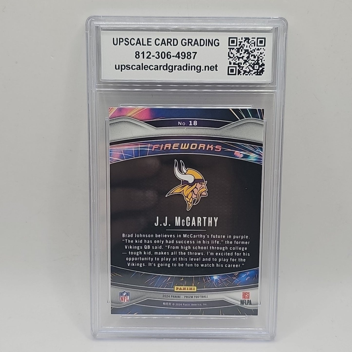 2024 PANINI PRIZM FIREWORKS #18 JJ MCCARTHY ROOKIE RC GRADED 10 NFL VIKINGS