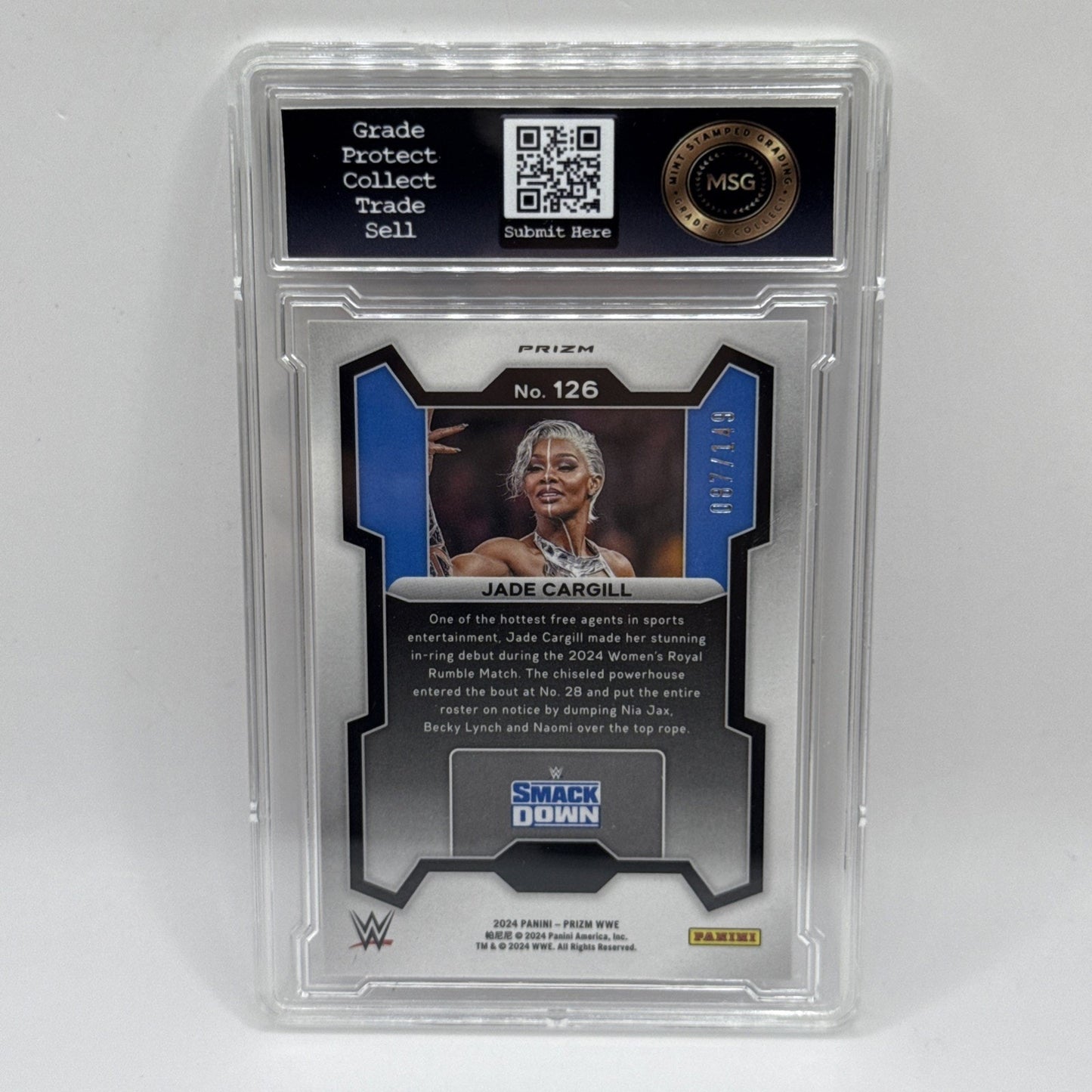 Jade Cargill 2024 Panini Prizm WWE Purple Prizms /149 Short Print Graded 9 Mint