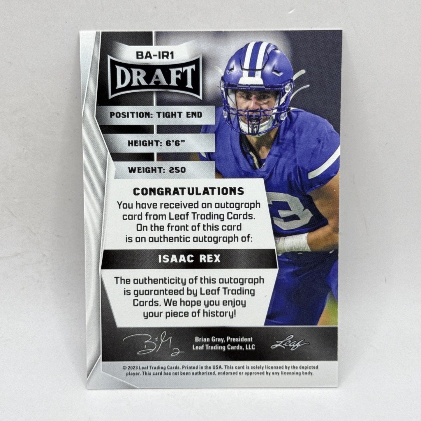 2023 Leaf Draft-Isaac Rex Auto-BYU Cougars-Tight End-BA-IR1 NFL Chargers