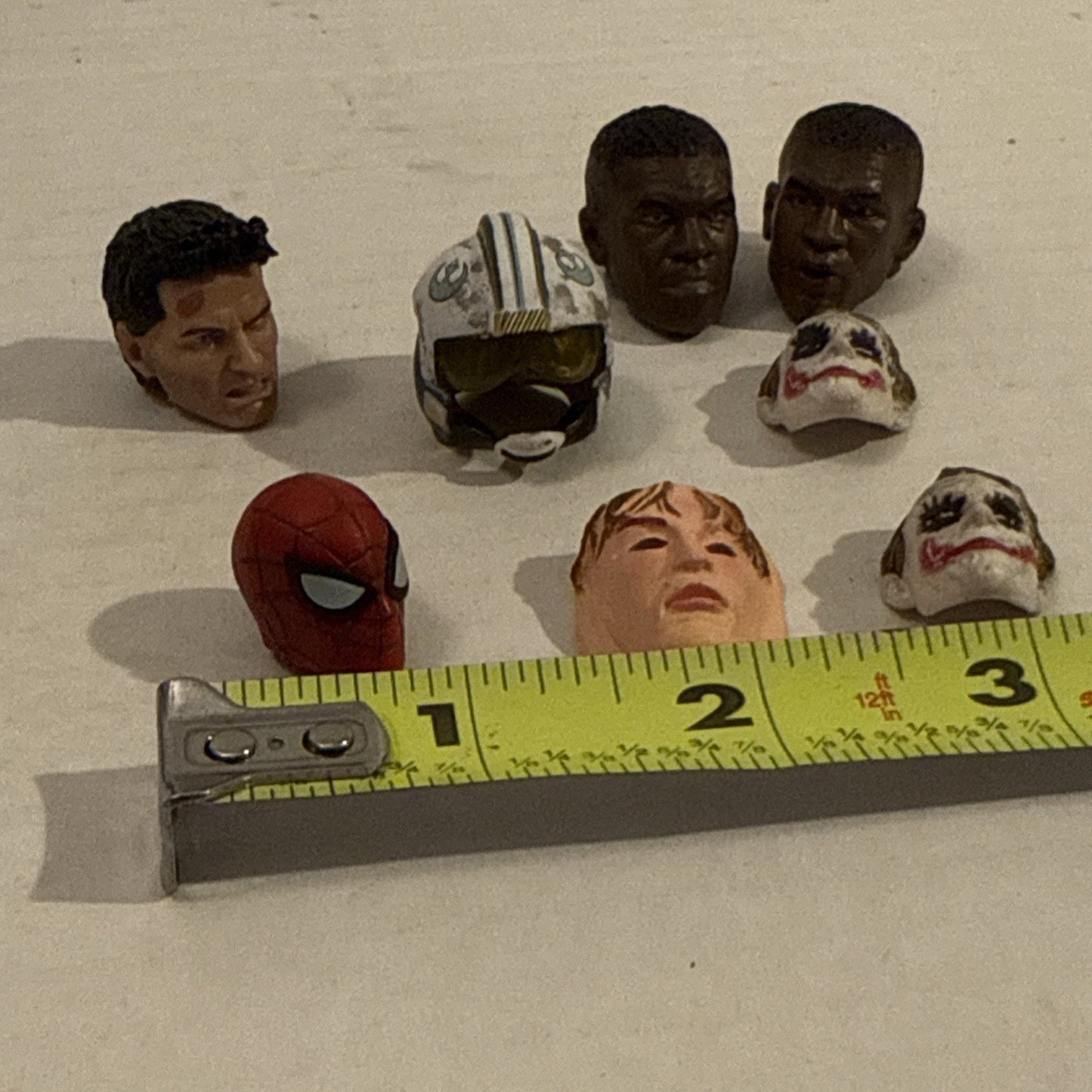 Lot Of Toy Action Figure Heads & Masks - Spider-Man, Mike Tyson, Joker, Drake