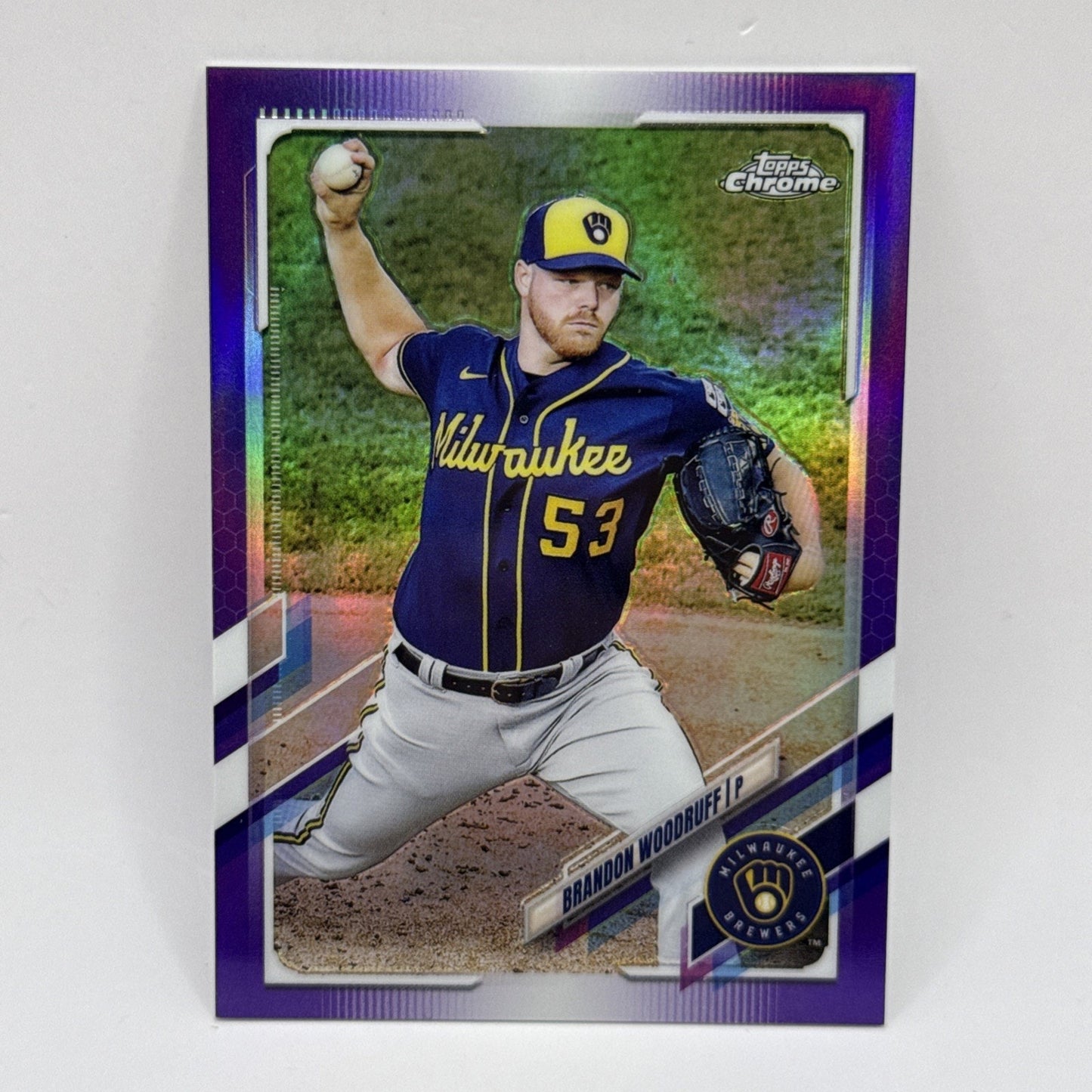 2021 Topps Chrome Brandon Woodruff (Brewers) Purple Refractor /299 Card No. 192
