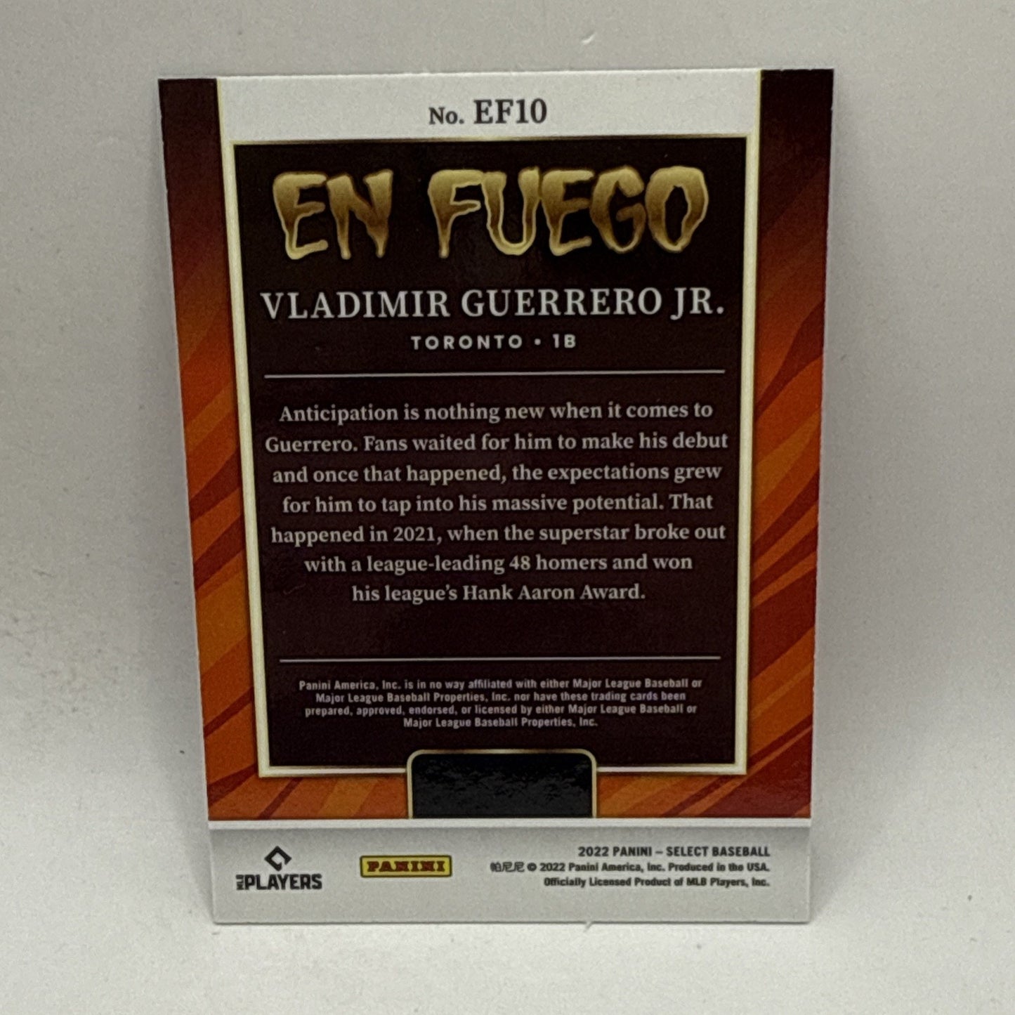 2022 Panini Select - En Fuego Holo Prizm #EF10 Vladimir Guerrero Jr. MLB Toronto