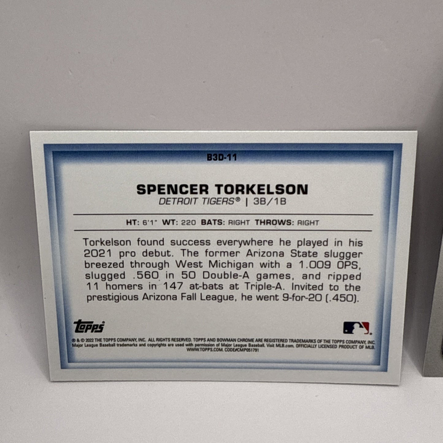 2022 Bowman Chrome Bowman in 3D #B3D11 Spencer Torkelson Detroit MLB