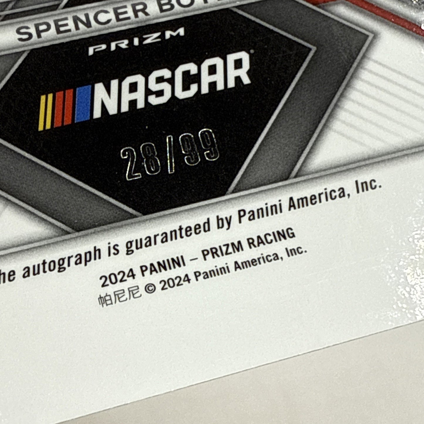 SPENCER BOYD 2024 PRIZM RACING SP SENSATIONAL SIGNATURES RED PRIZM SP /99