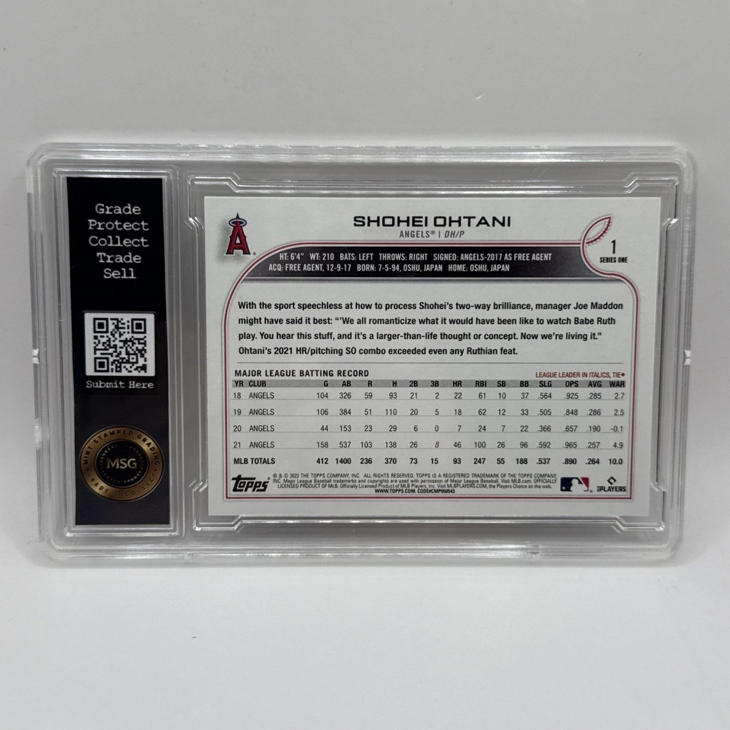 Shohei Ohtani Graded 10 2022 Topps MLB #1 GEM Mint Los Angeles Series One