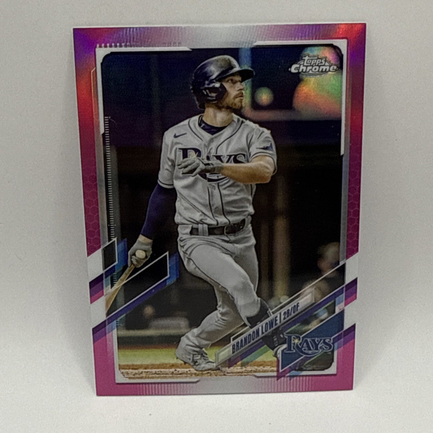 2021 Topps Chrome Baseball Pink Refractor #218 - Brandon Lowe - Tampa Bay Rays