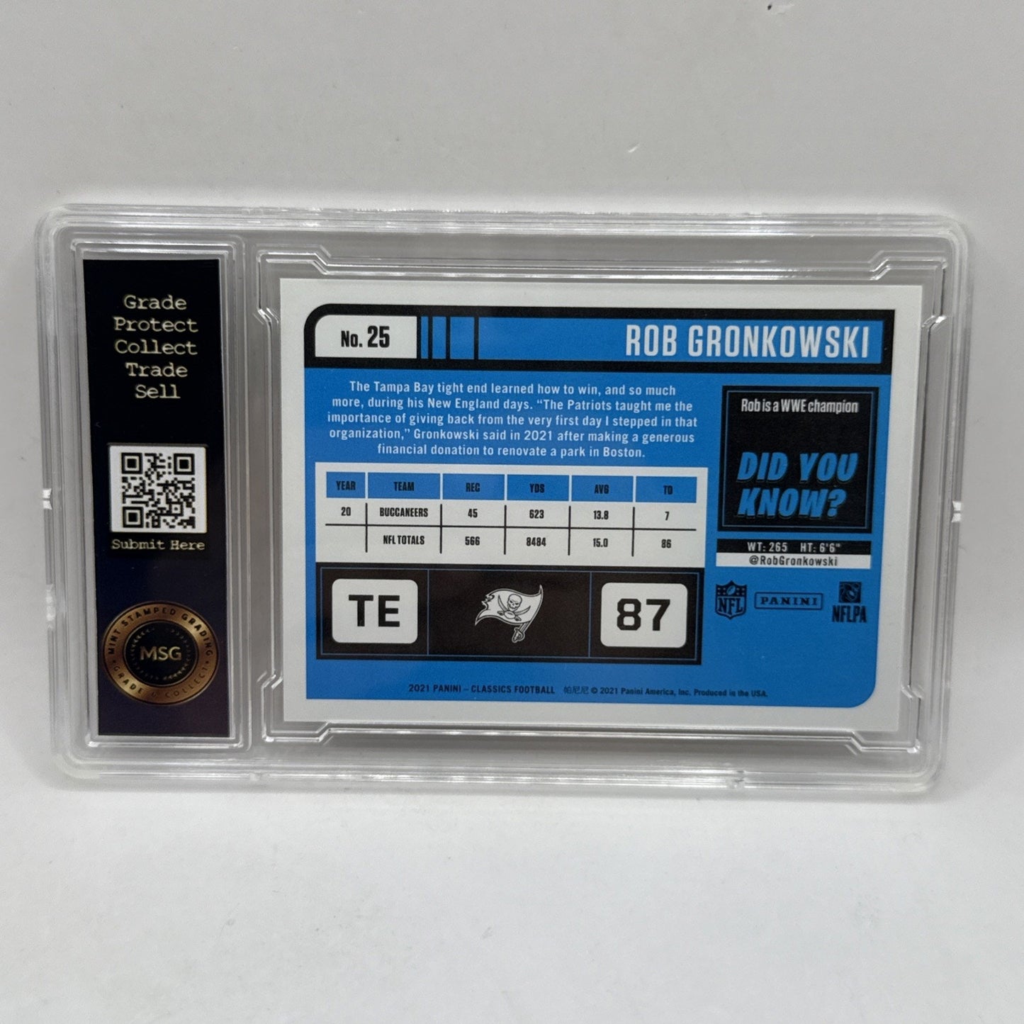 SP /75 ROB GRONKOWSKI 2021 Panini Classics Blue Back Football #25 Graded 10