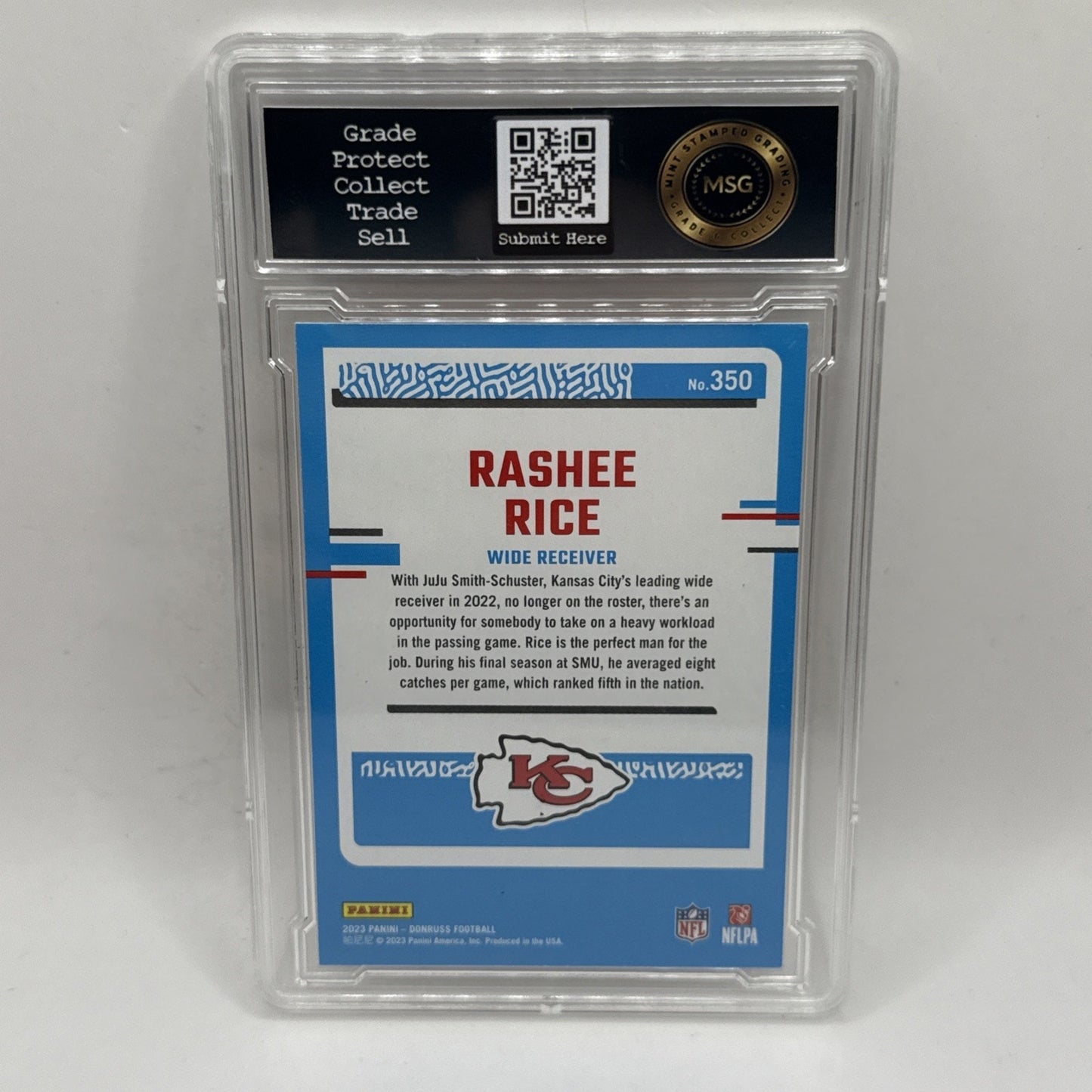 2023 Panini Donruss RASHEE RICE Rated Rookie Card #350 RC Chiefs Graded 8 NFL