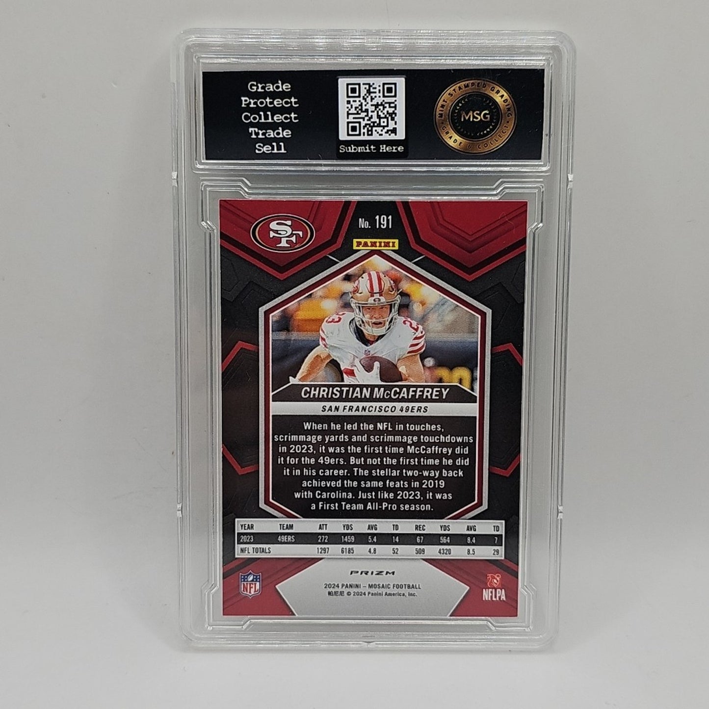 2024 Panini Mosaic - Christian McCaffrey #191 Green Mosaic Prizm Graded 9 Mint