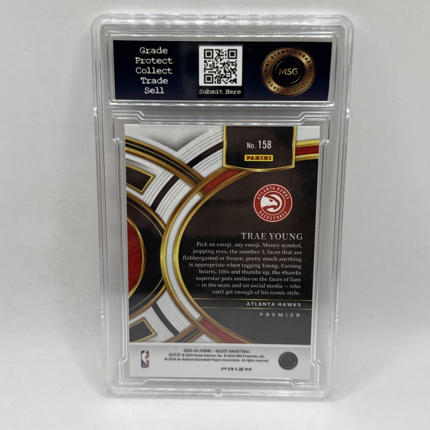 Trae Young Green White Purple Prizm 2023-24 Select NBA Premier Level #158 Graded