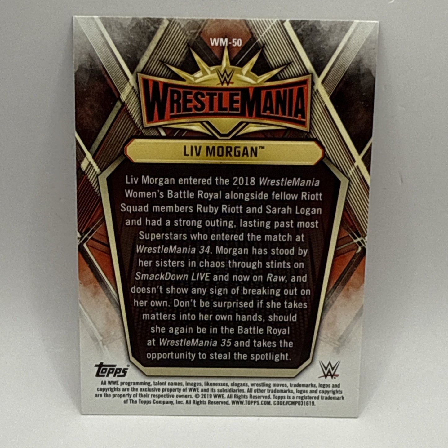 LIV MORGAN 2019 Topps Road to Wrestlemania Roster #WM-50 WWE