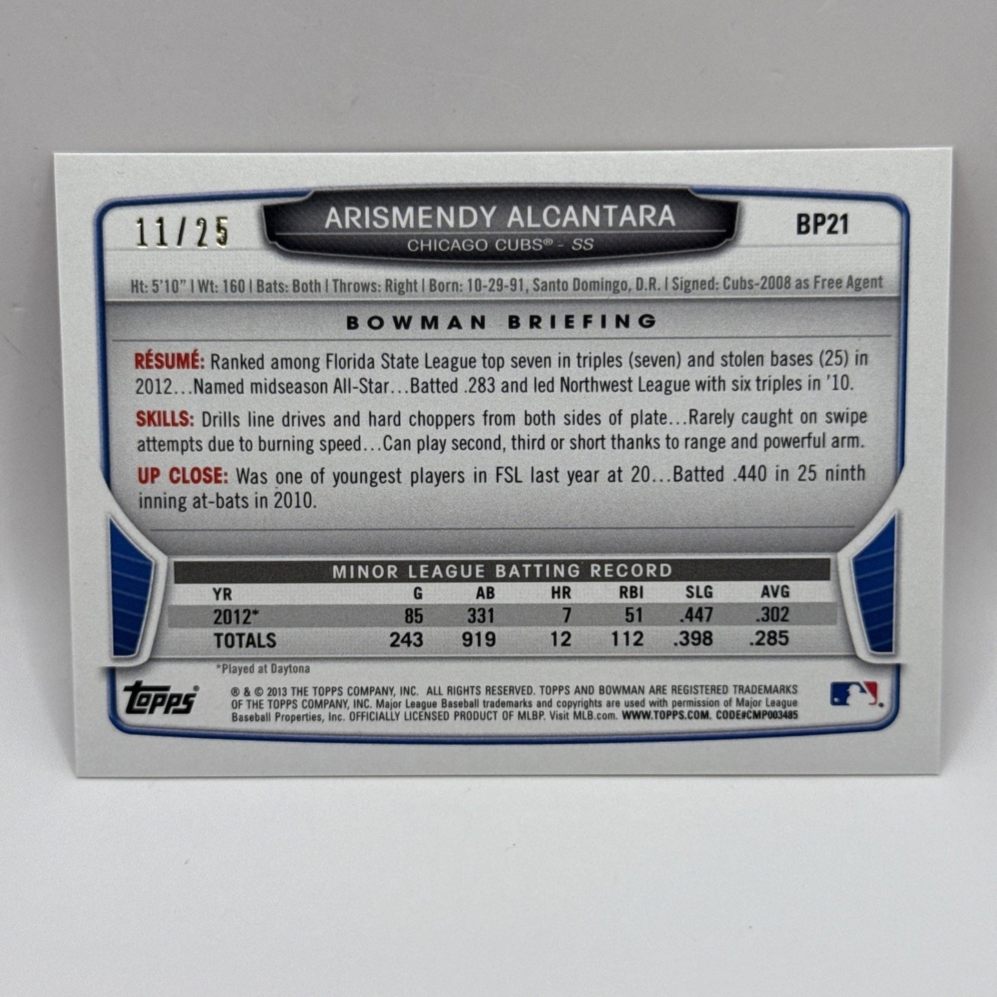 Arismendy Alcantara 2013 Bowman Chrome Prospect RED WAVE Refractor /25 - CUBS