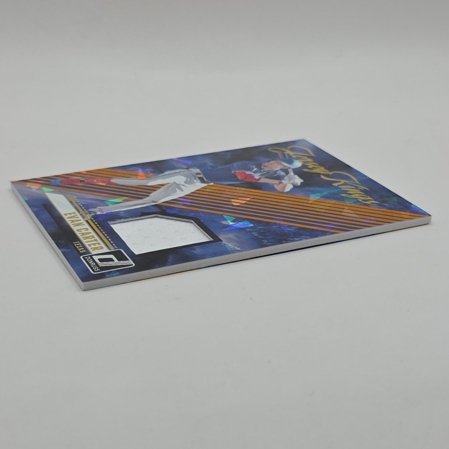 2024 Donruss Evan Carter Jersey Kings Patch Orange Ice Prizm RC Rangers MLB
