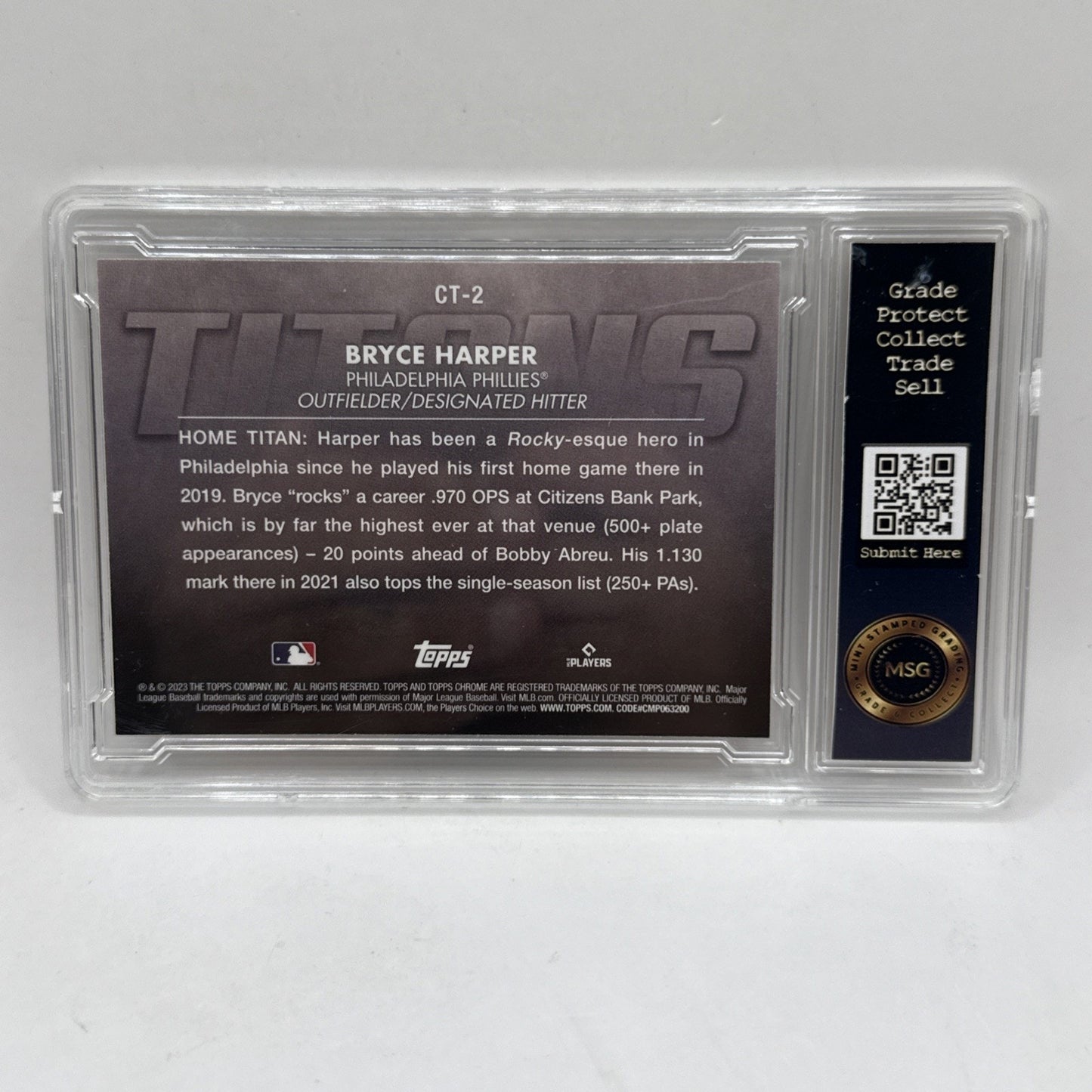 2023 Topps Chrome - Chrome Titans #CT-2 Bryce Harper MLB Phillies Graded 9 Mint