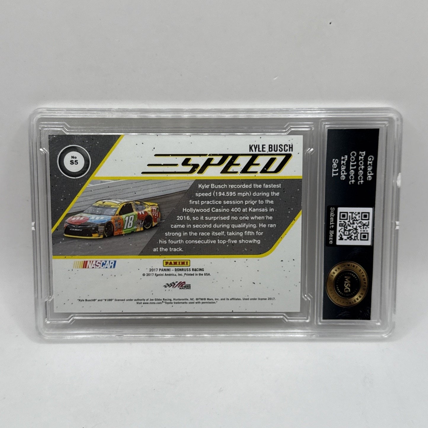 2017 Donruss CRACKED ICE REFRACTOR FOIL SP KYLE BUSCH /999 M & M Nascar Graded 9