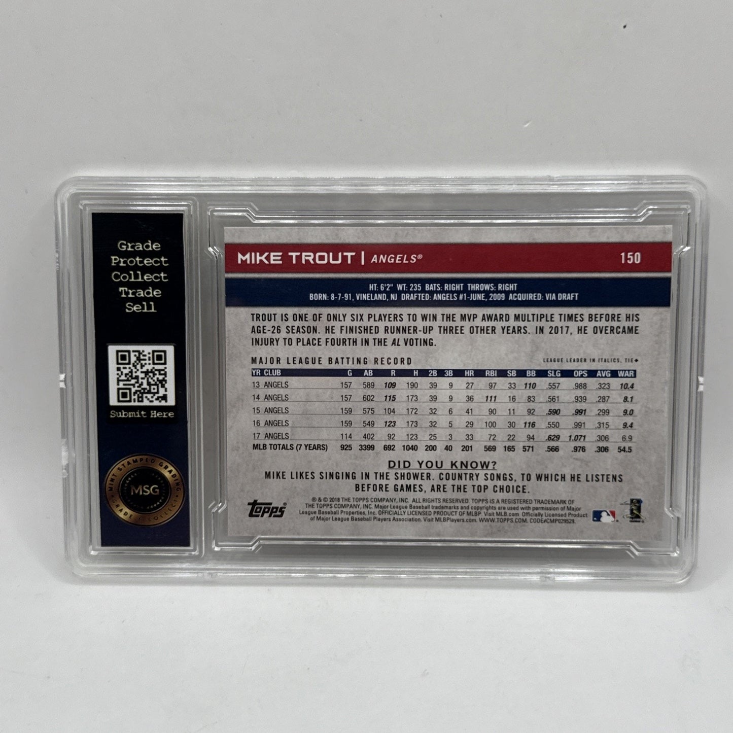 2018 Topps Big League Players Weekend Variation #150 Mike Trout Angels Graded 9