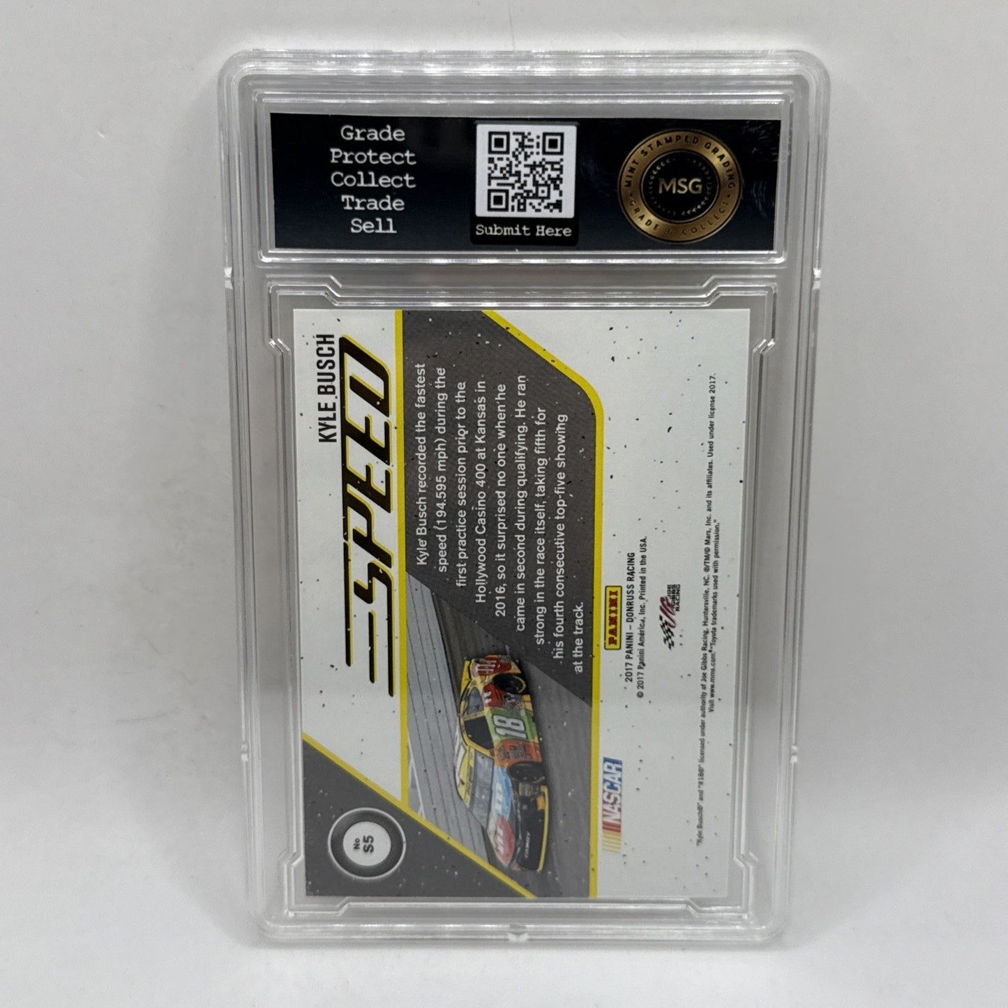 2017 Donruss CRACKED ICE REFRACTOR FOIL SP KYLE BUSCH /999 M & M Nascar Graded 9