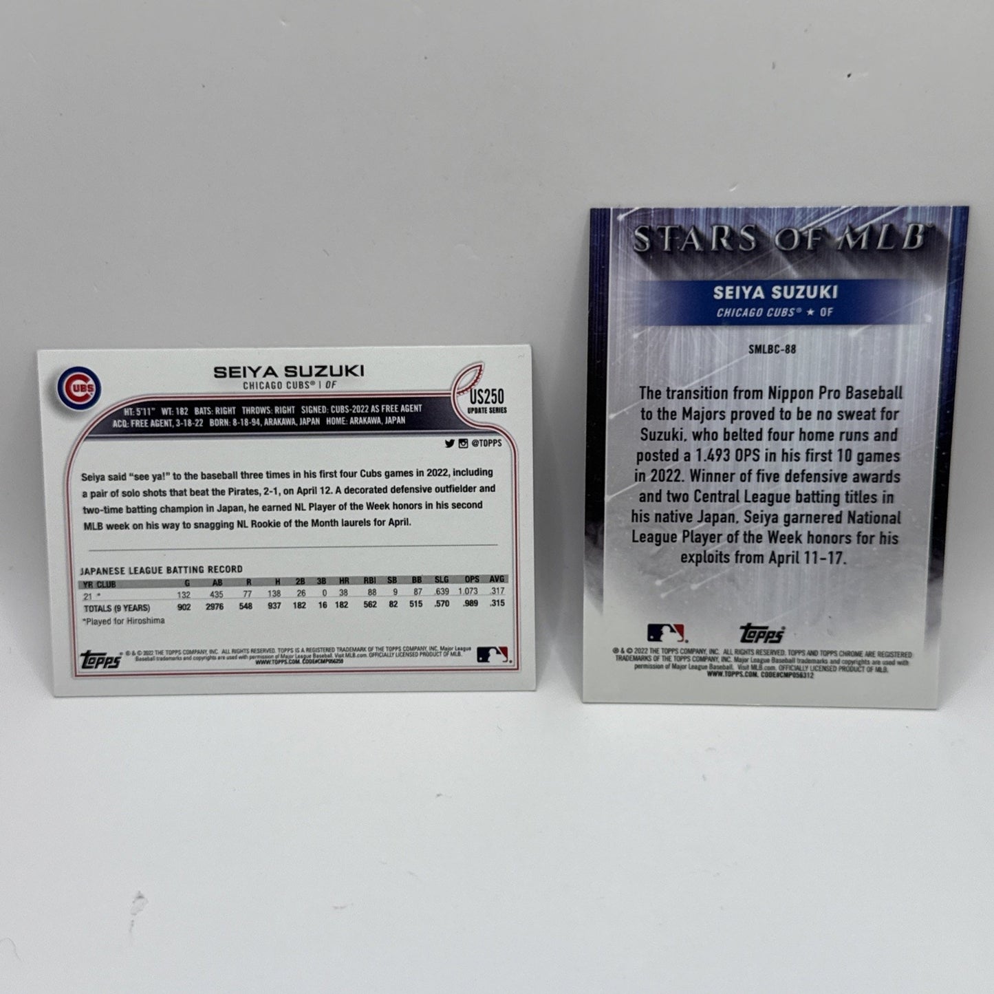 2022 Seiya Suzuki Topps Update #250 Variation SP - Short Print - Rookie RC CUBS