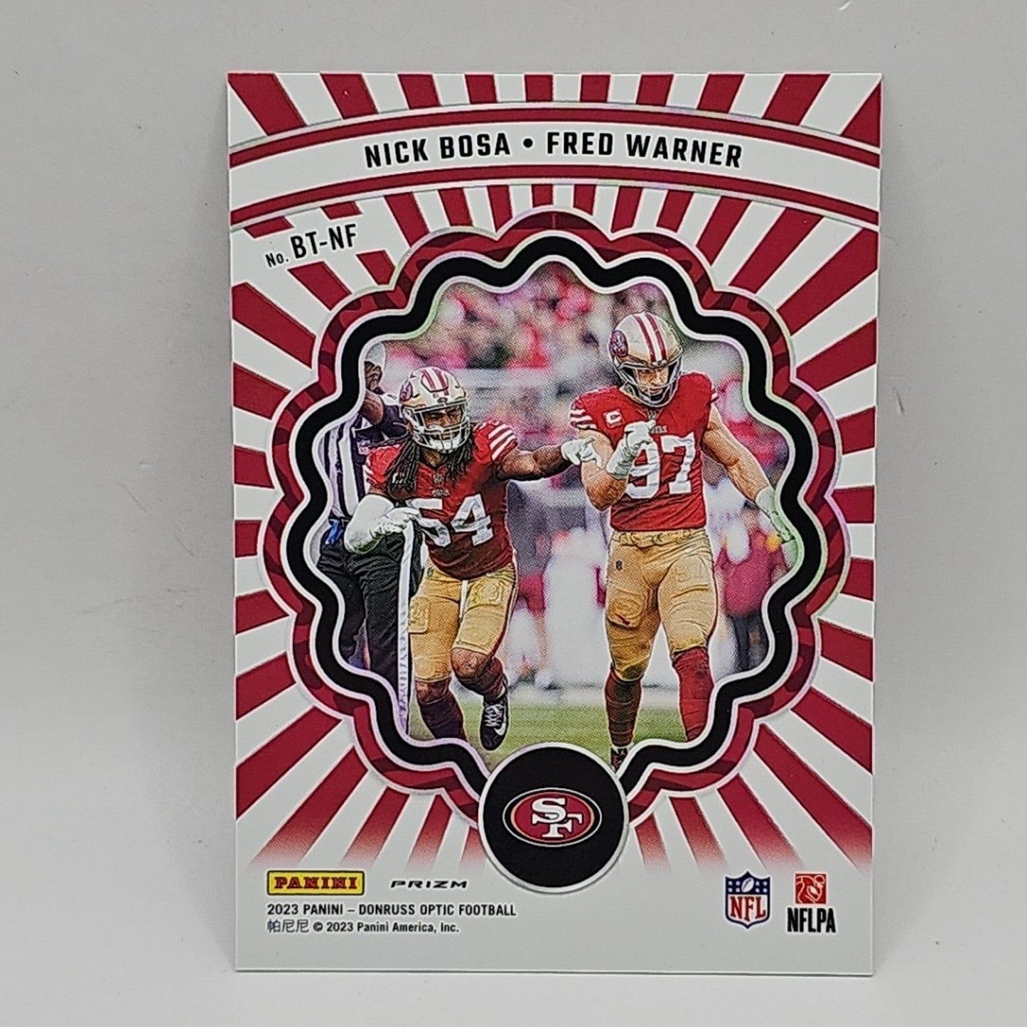 NICK BOSA FRED WARNER 2023 Optic #BT-NF Best Tuddys Holo Prizm 49ers